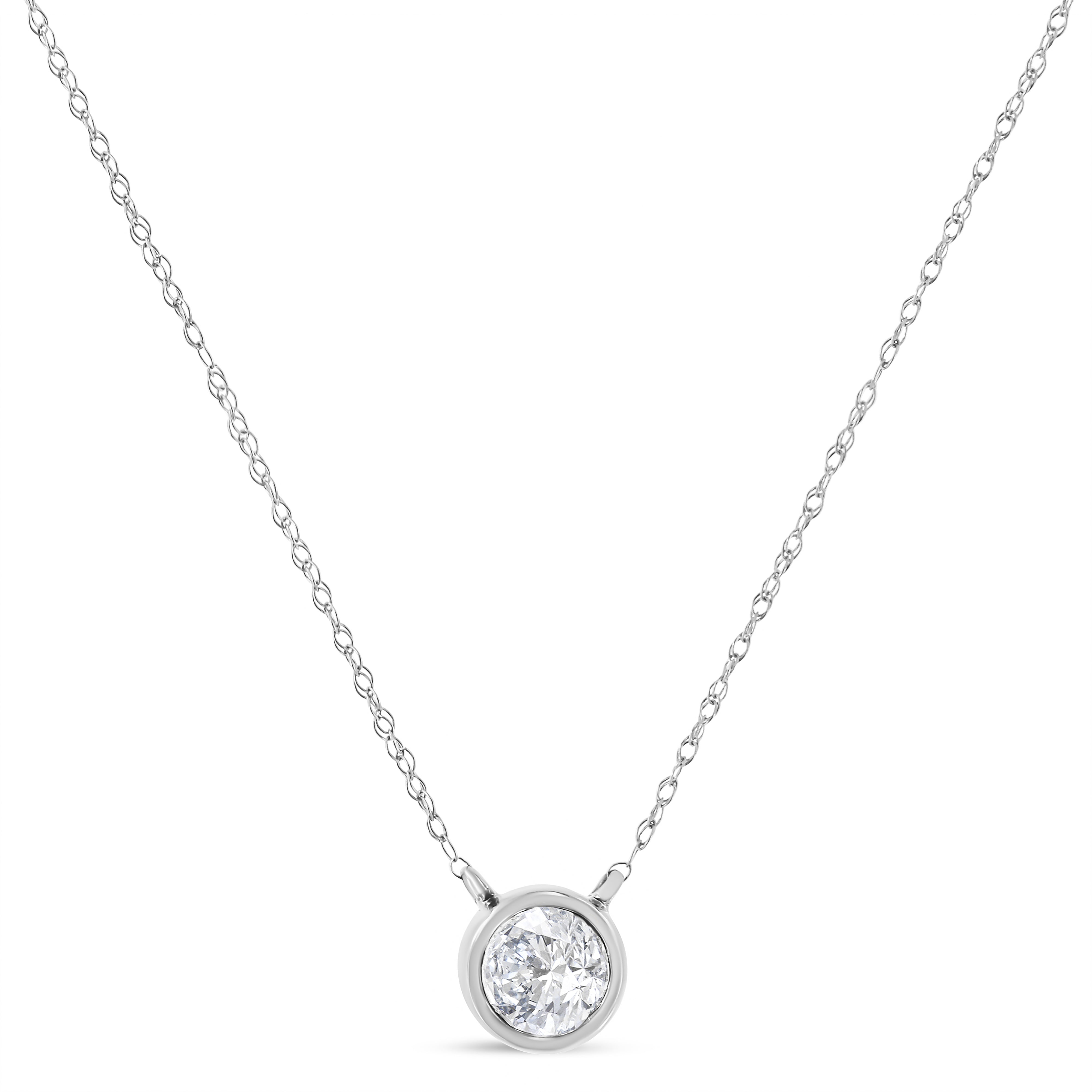 14K White Gold 1/2 Cttw Lab Grown Diamond Modern Bezel-Set Solitaire 16"-18" Pendant Necklace (F-G Color, VS2-SI1 Clarity)