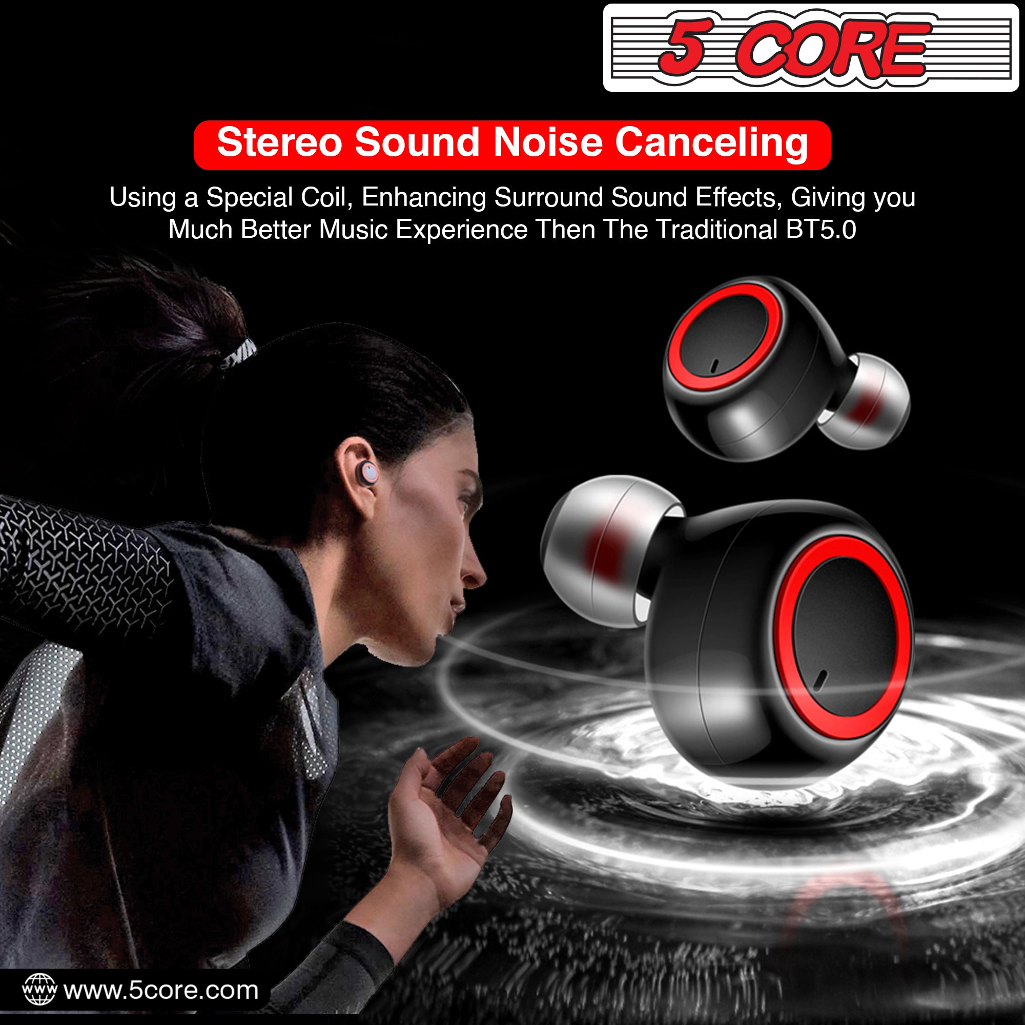 Wireless Earbuds Black 2 Pieces Noise Canceling Headphones EP01 2PCS