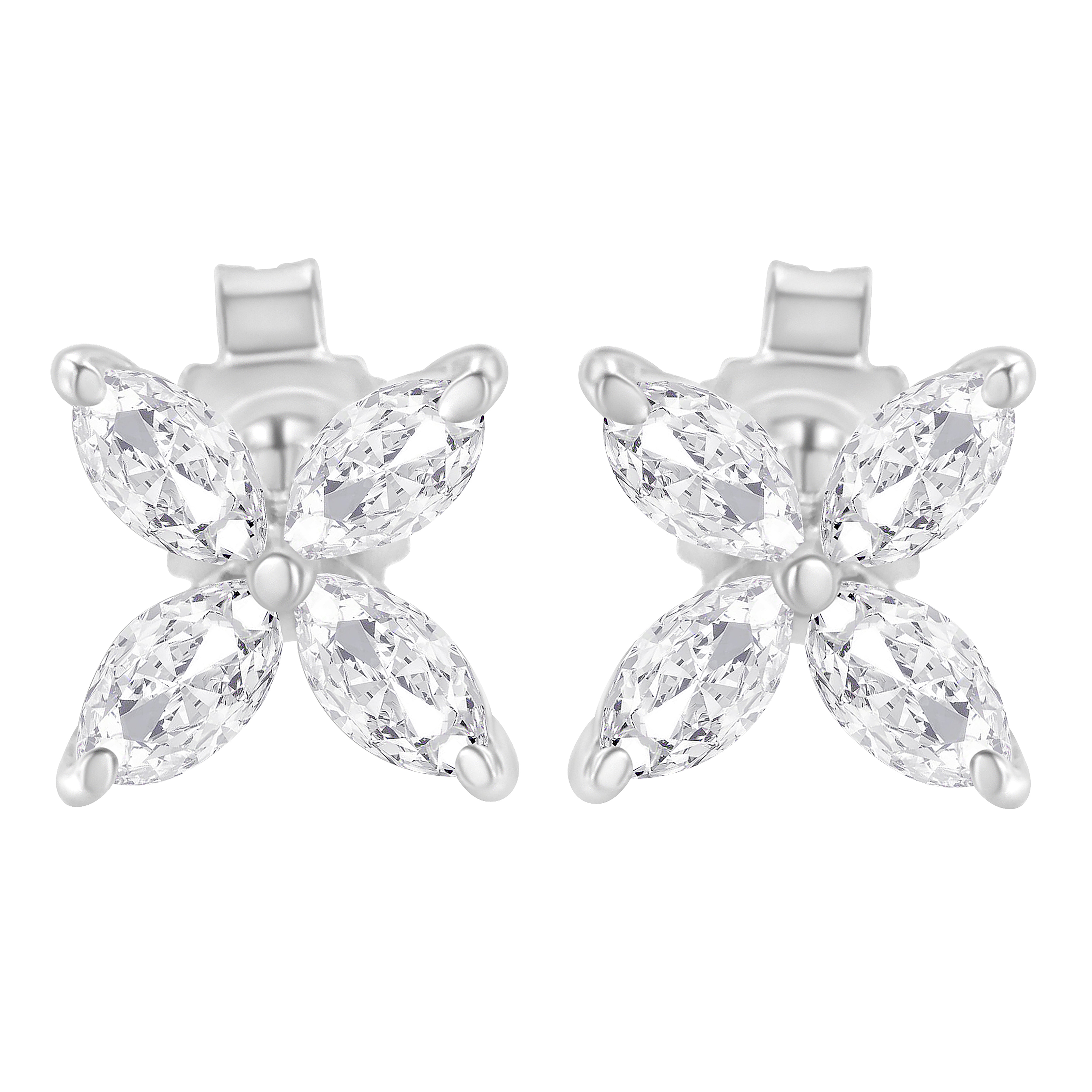 14K White Gold 1/2 Cttw Marquise Diamond 8 Stone Floral Leaf Stud Earrings (H-I Color, SI1-SI2 Clarity)