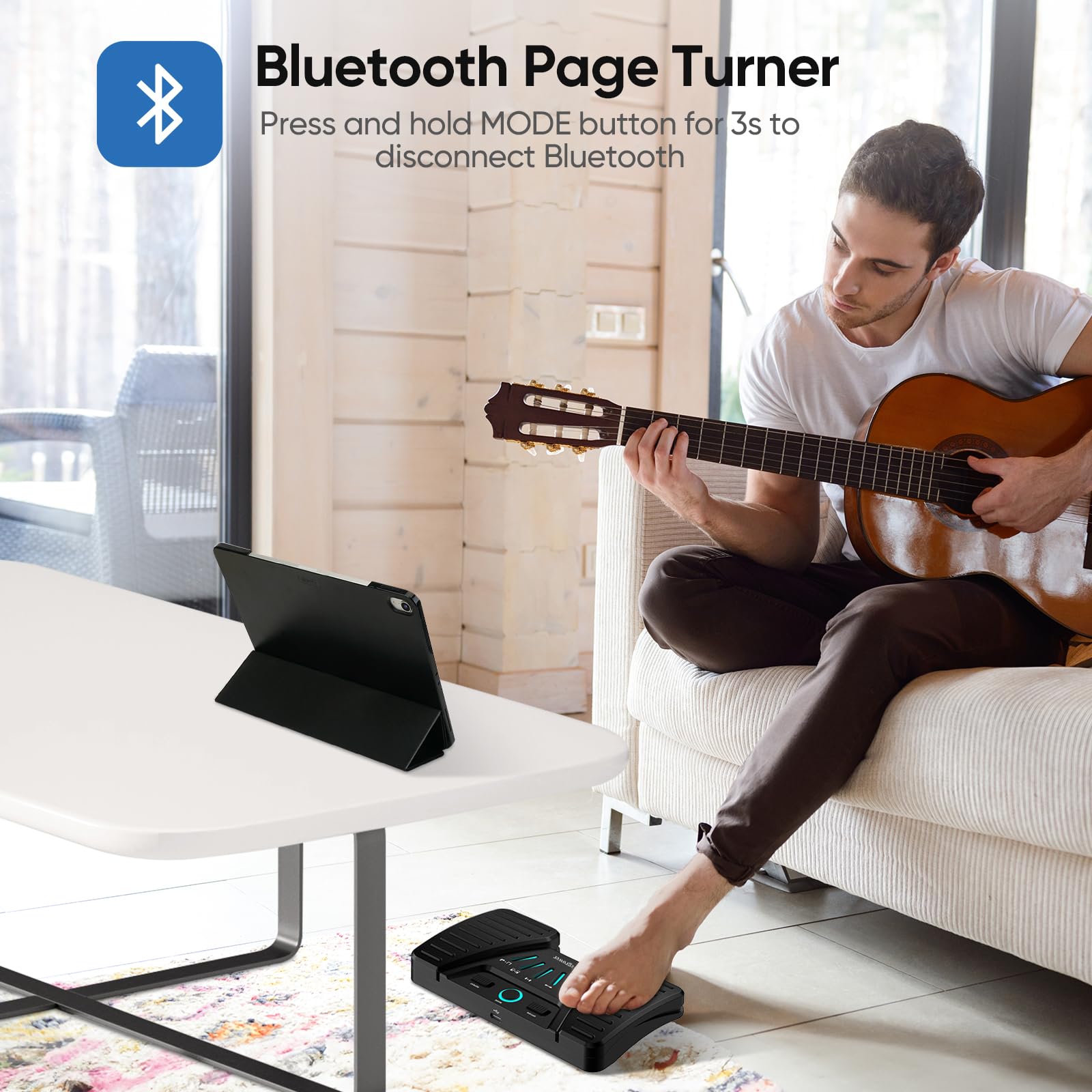 Wegrower Wireless Page Turner Pedal for Musical Instruments，Portable Bluetooth Foot Pedal, Silent Rechargeable Music Page Turner with Anti-Slip Rubber for iPad, Tablets, Phone
