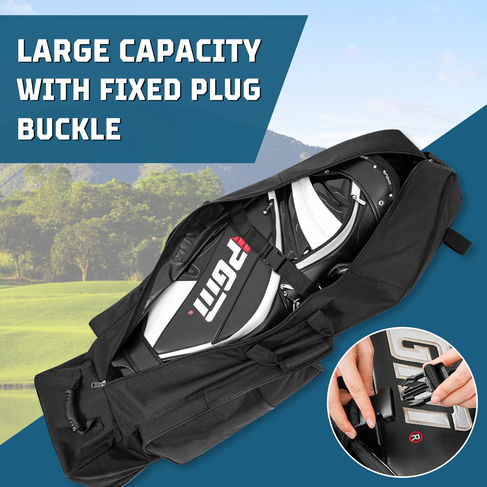 DAREKUKU Golf Travel Bag with Wheels, Portable Golf Club Travel Cover for Airlines, 4 Large Pockets,1200D Heavy Duty Wear-Resistant, Soft Sided Foldable Golf Travel Case for Easy Storage
