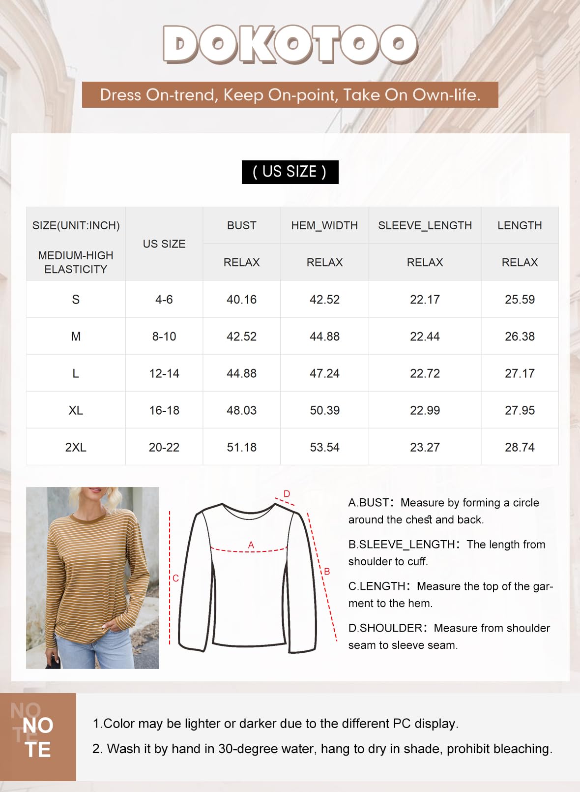 Dokotoo Shirts for Women Crew Neck Striped Long Sleeve Tops Casual Loose Fit Business Shirt Womens Clothes Fall Fashion 2024 Red Stripe XX-Large