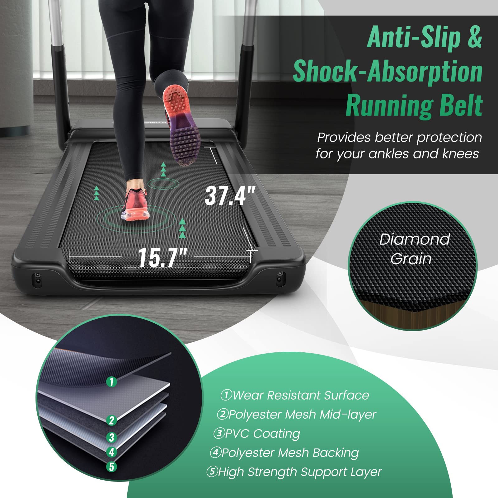 GYMAX Foldable Treadmill, 2.25HP Portable Treadmill with App Control & LED Monitor, Compact Running Walking Jogging Machine for Small Space, Home Gym Workout Fitness Folding Treadmill