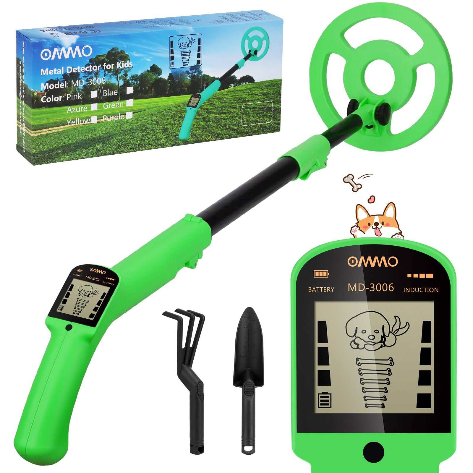 OMMO Metal Detector, Adjustable 27.5”-37.8” Metal Detector for Kids with Intuitive LCD Display, Lightweight Kids Metal Detectors with 6” Search Coil for Exploration Hiking