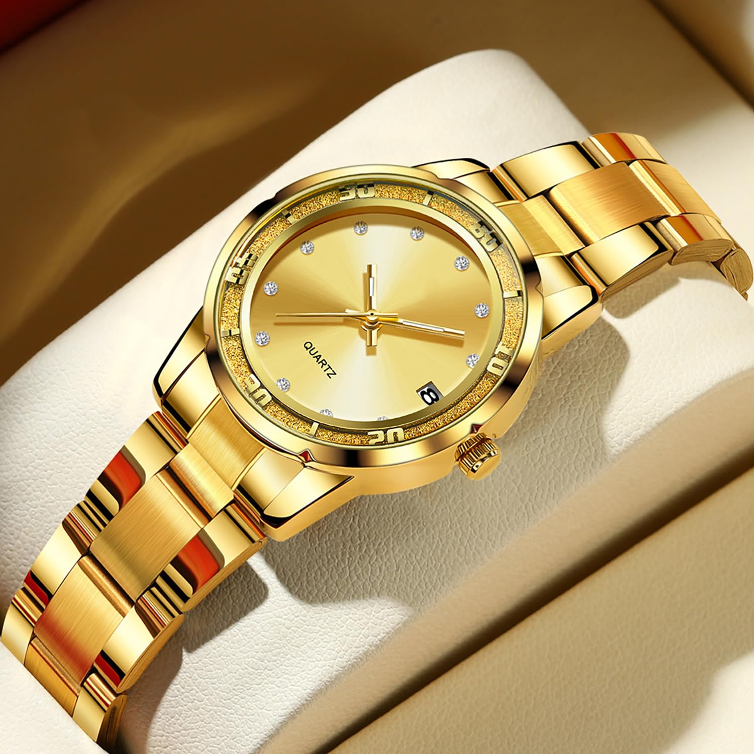 BESTKANG Luxury Women's Watch with Date Classic Stainless Steel Dress Ladies Wrist Watch Luminous Easy Read Waterproof Analog Watches for Women (Gold)