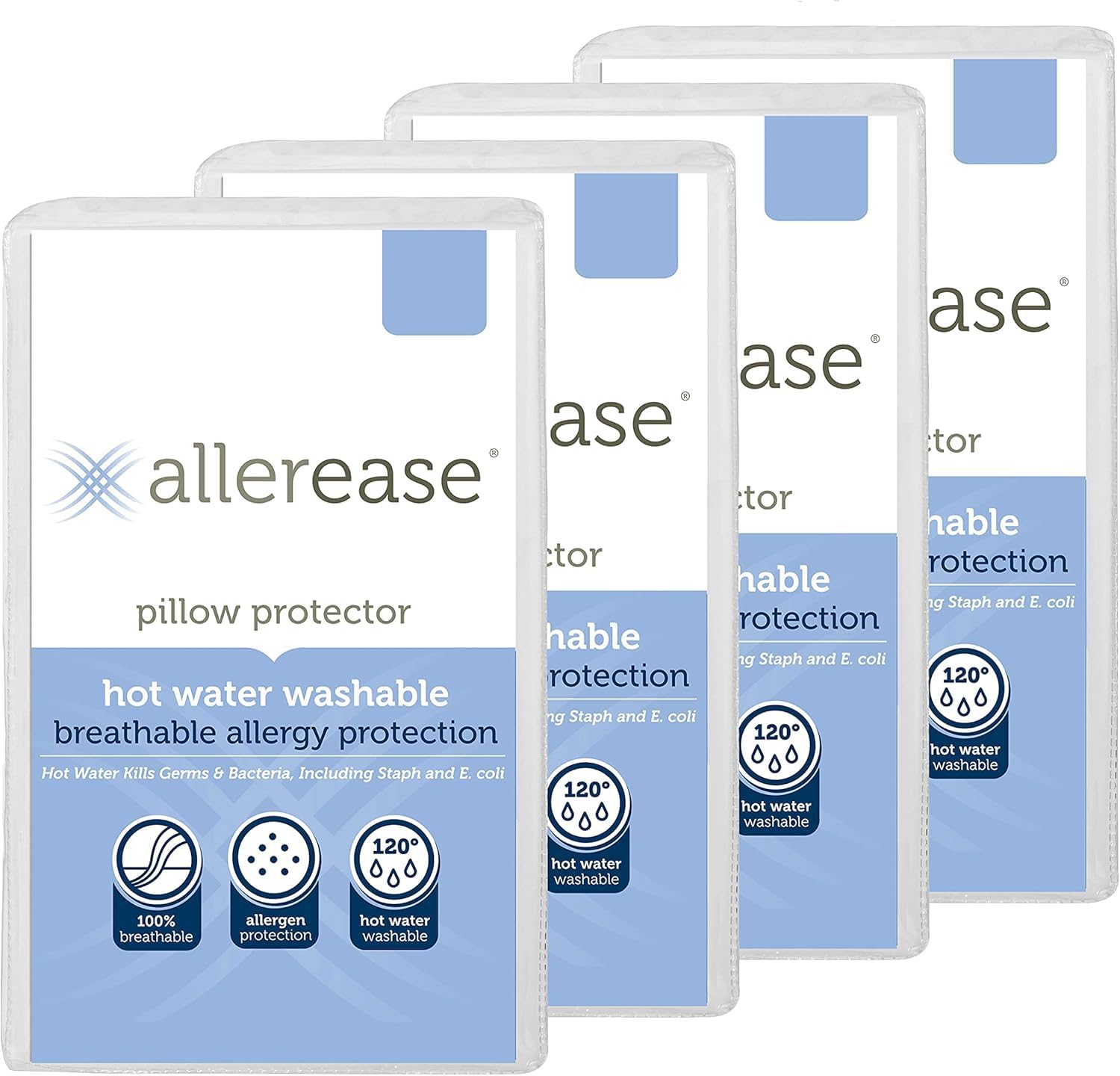 Aller-Ease Hot Water Washable Hypoallergenic Zippered Pillow Protectors, Allergist Recommended, Prevent Collection of Dust Mites and Other Allergens, Standard/Queen Sized, 2 count (Pack of 2), White