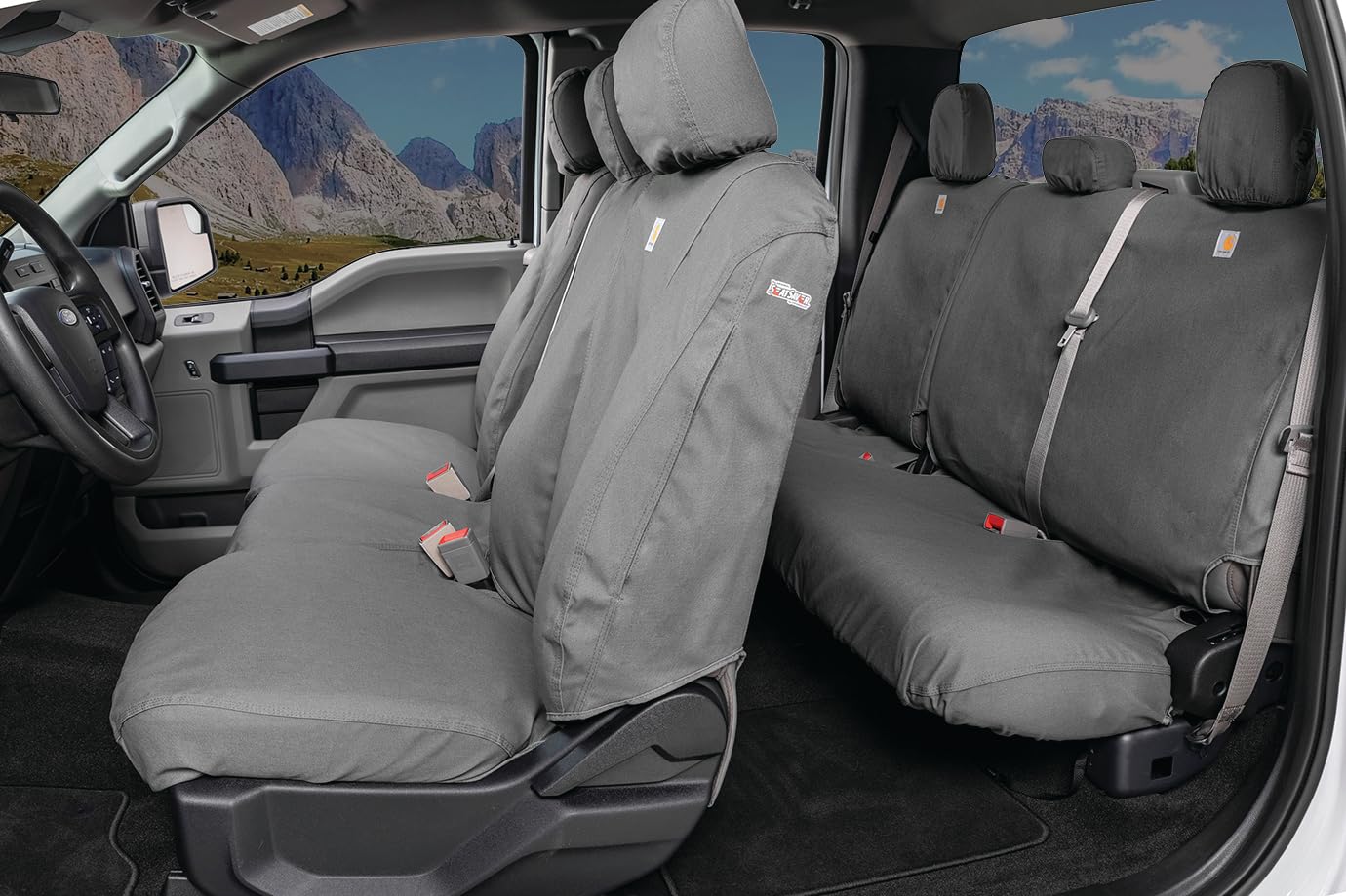 Covercraft Carhartt SeatSaver Custom Seat Covers for 2016-2023 Toyota Tacoma, SSC2509CAGY, 1st Row Bucket Seats, Gravel