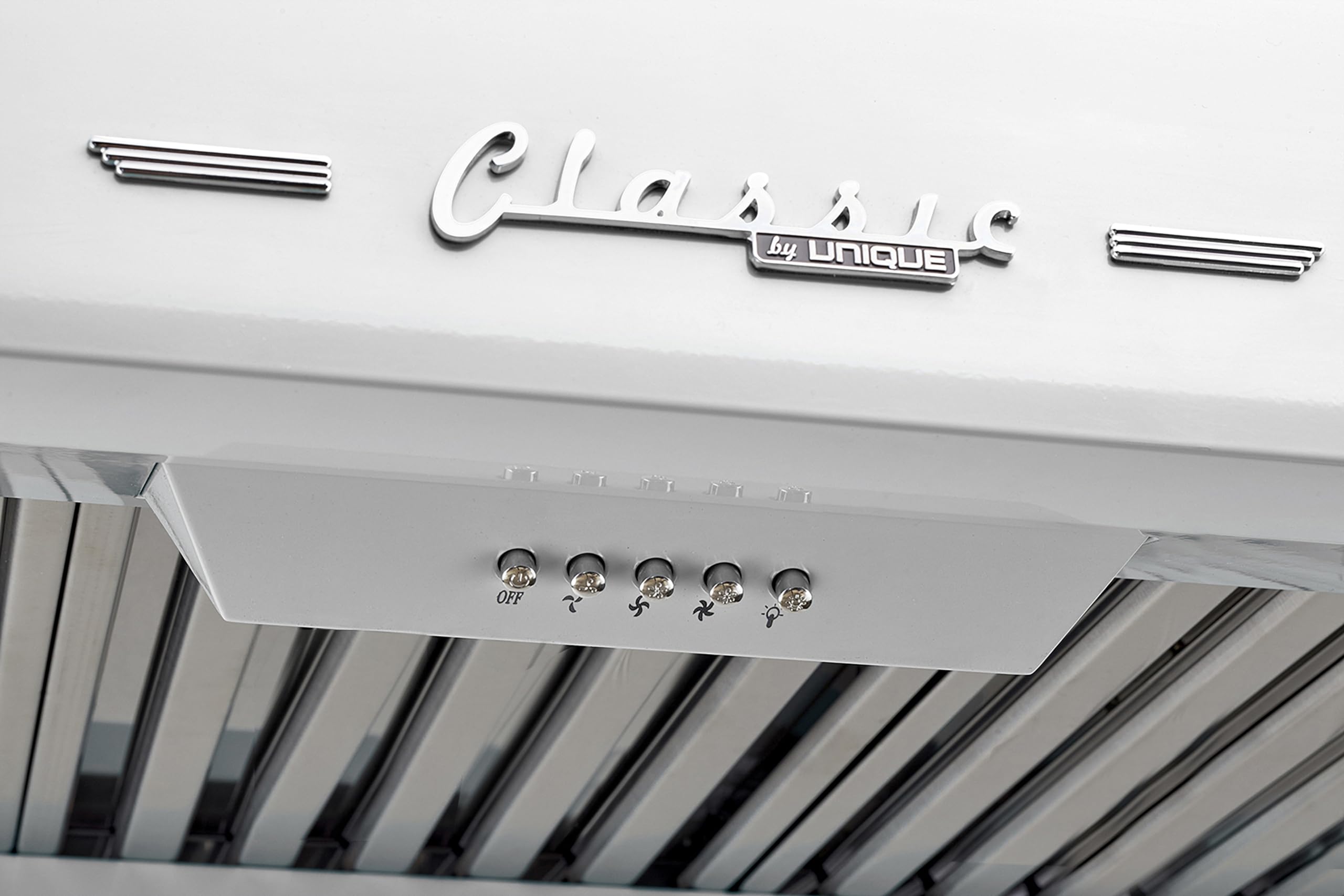 Unique Appliances Classic Retro Range Hood, Electric Range Hood with 3 Fan Speeds and 2 LED Lights, 24", Marshmallow White, 500 CFM, 110-120 V