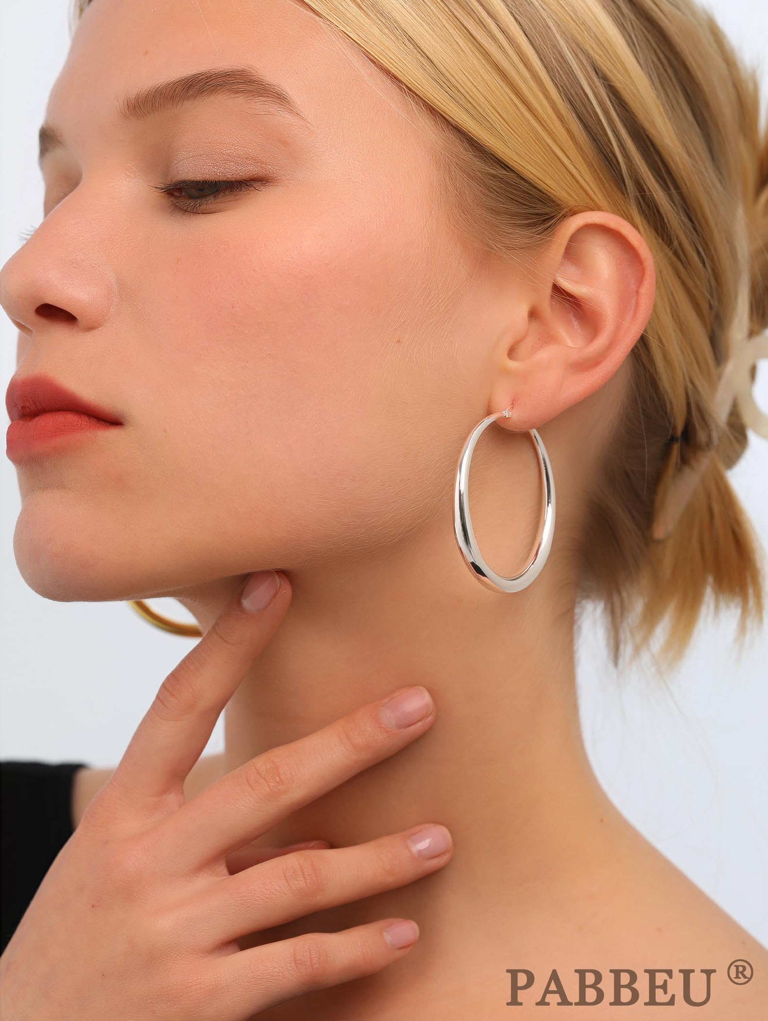 PABBEU S925 Sterling Silver Hoop Earrings Large Silver Hoop Earrings for Women Hypoallergenic Lightweight Big Thick Silver Hoop Earrings for Women Girls 35/40/50/60/70mm