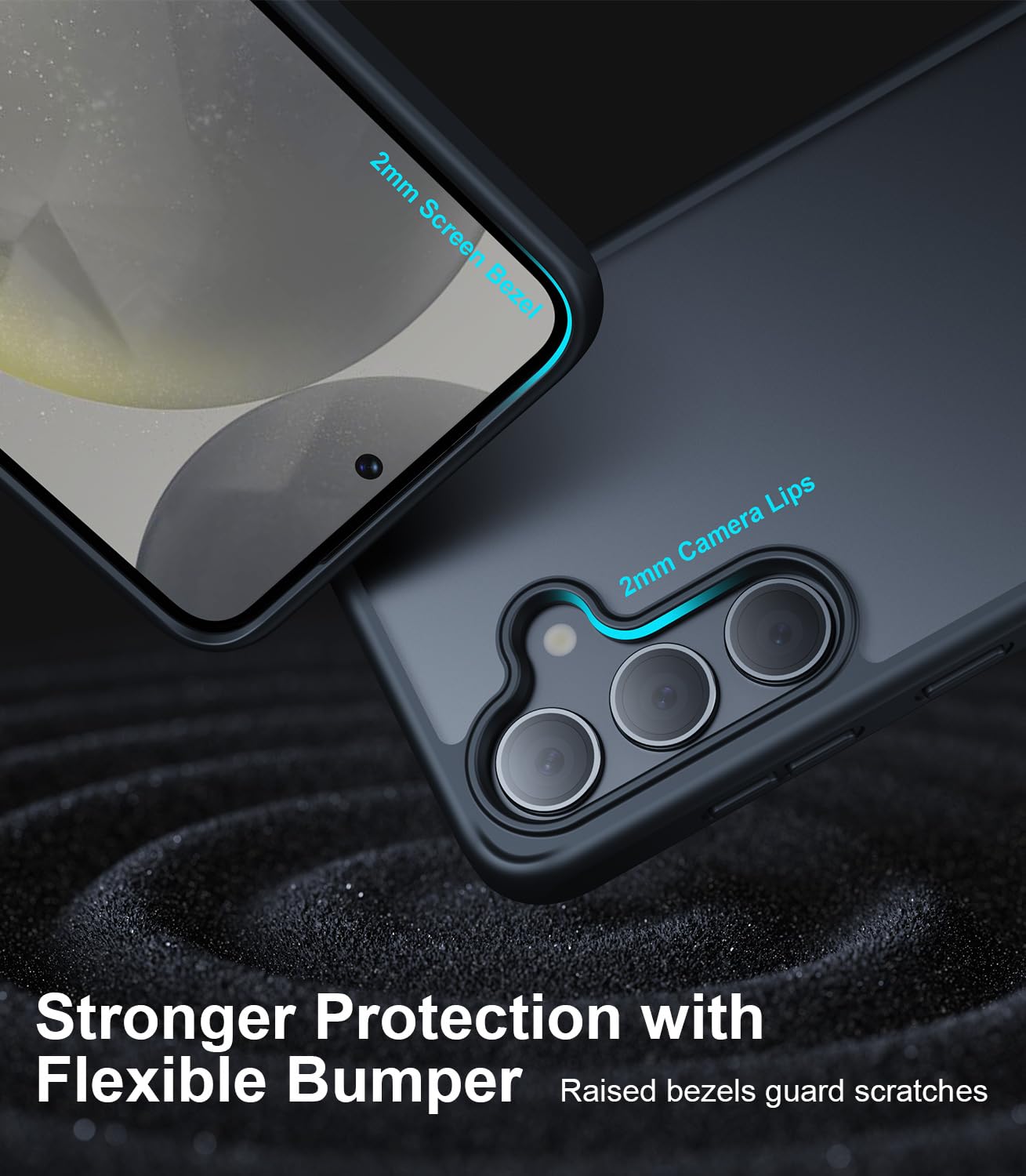 Raelmila Shockproof Designed for Samsung Galaxy S24 Plus Case, 12FT Military Grade Drop Protection, Slim Semi-Clear Matte Hard Back & Soft Edge Galaxy S24+ Case 6.7'', Black