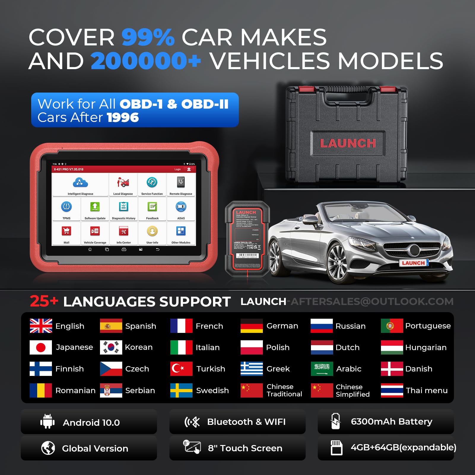 LAUNCH X431 PROS V+ 5.0 Elite Bidirectional Scan Tool with 2024 Newly Released DBSCar VII Connector,37+ Reset for All Cars,ECU Online Coding,CANFD,FCA AutoAuth,VAG Guide,2 Yrs F-Ree Update