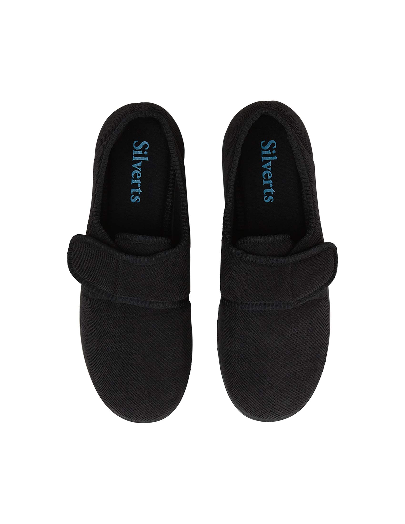 Silvert's Adaptive Clothing & Footwear Men’s Wide & Comfy Easy Closure Slippers for Seniors - Black/Black 10