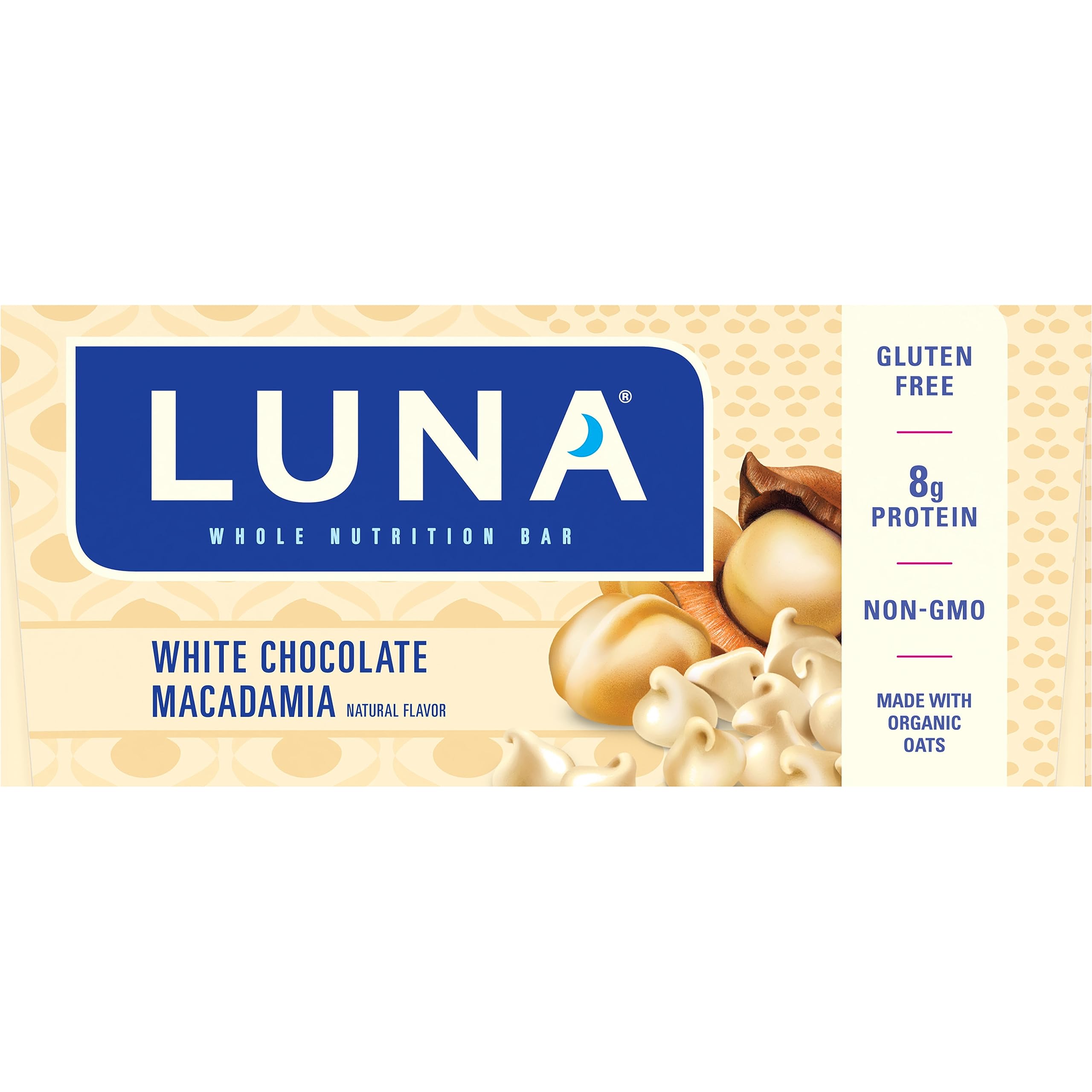 LUNA Bar - White Chocolate Macadamia Flavor - Gluten-Free - Non-GMO - 7-9g Protein - Made with Organic Oats - Low Glycemic - Whole Nutrition Snack Bars - 1.69 oz. (15 Count)