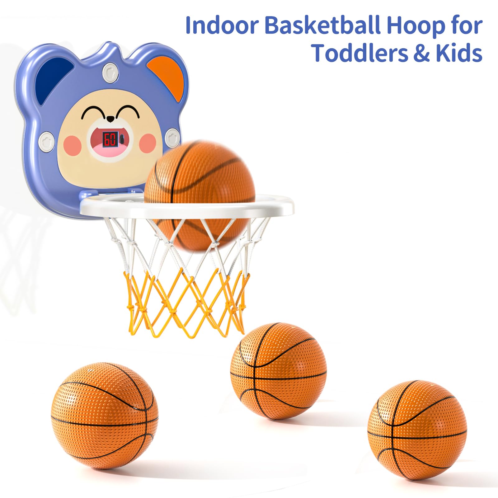 TEMI Indoor Mini Basketball Hoop for Toddlers Kids Boys Age 2 3 4 5 6, Toddlers Basketball Hoop with 4 Balls & Electronic Scoreboard, Toddler Boys Toys, Christmas Birthday Toys Gifts for Boys 3 4 5 6