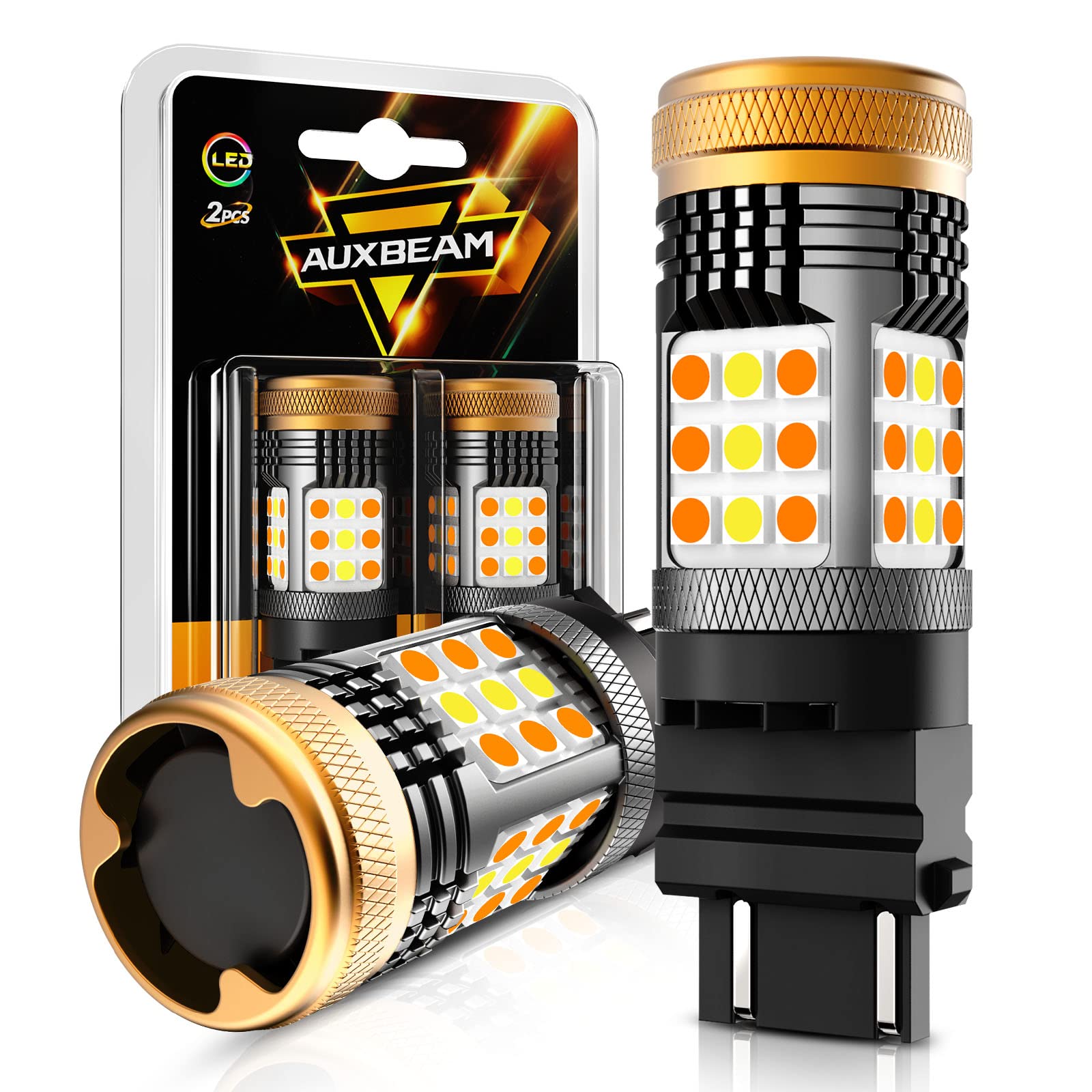 Auxbeam B21 Series 3157 Switchback LED Bulbs Built in Resistor CANBUS Error Free Anti Hyper Flash T25 3057 3457 4157 Bulbs White and Amber 600% Super Bright Turn Signal Light DRL Parking Light