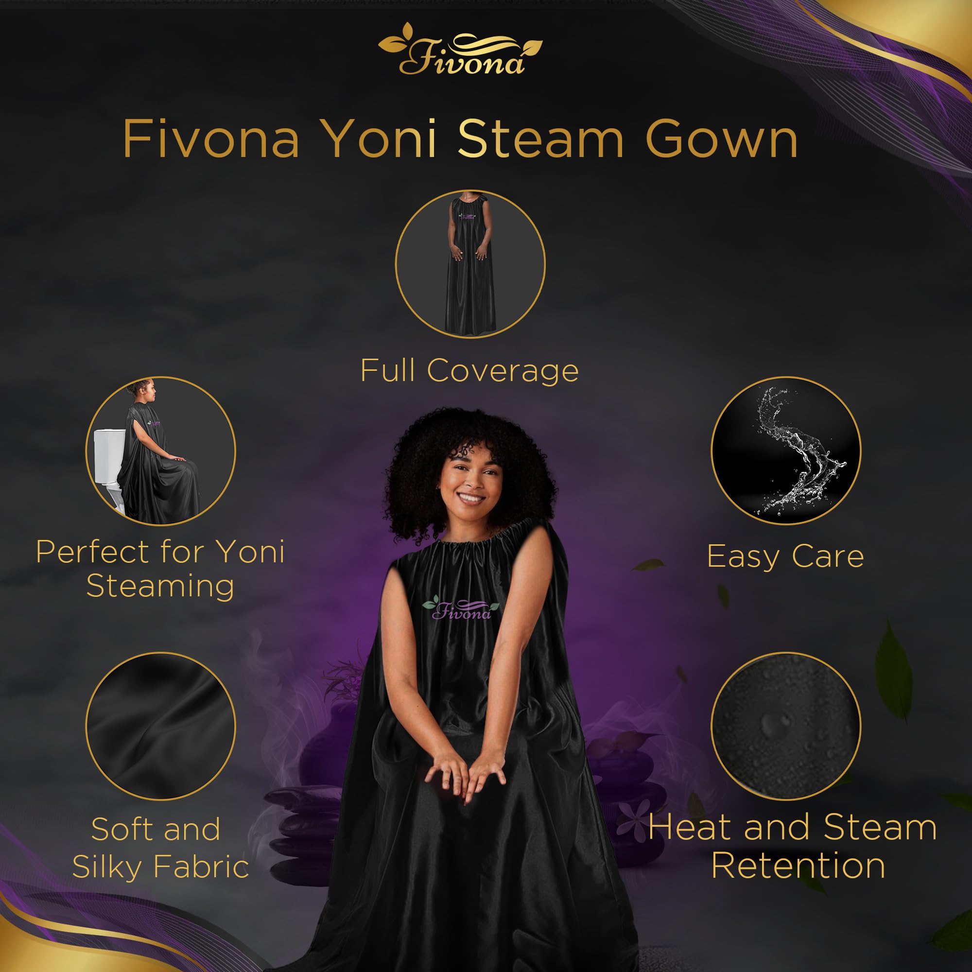 FIVONA Yoni Steam Gown - Universal Size Full Body Covering - Luxuriously Soft Fabric - V Steam Gown with Stretch Ribbing for Spa, Sauna, Beauty Salon or Home