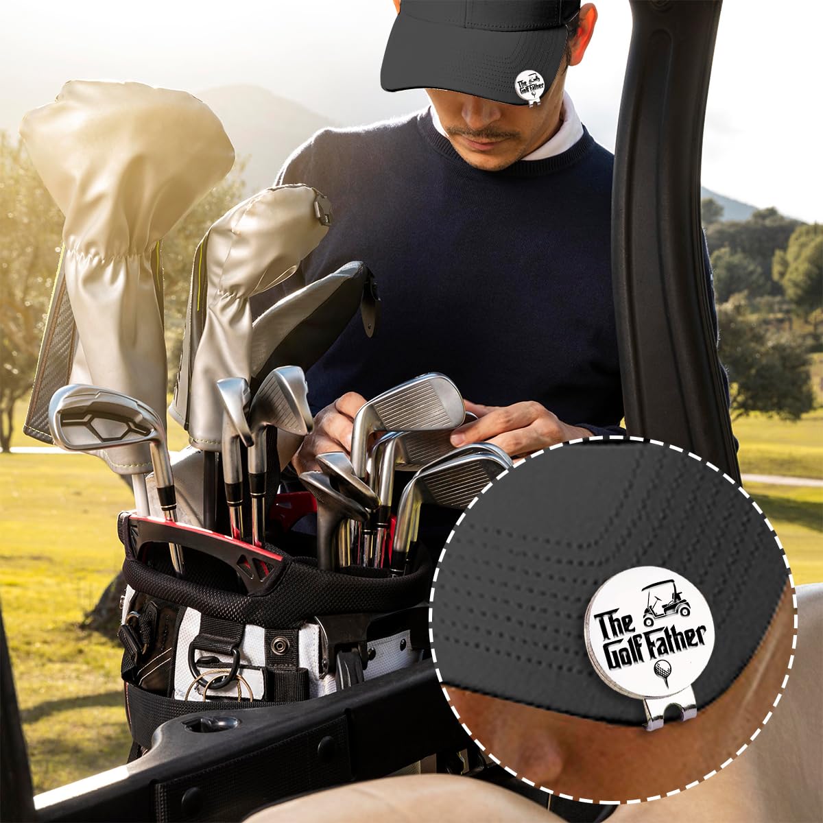 Hafhue The Golf Father Golf Ball Marker with Magnetic Hat Clip, Funny Golf Accessories and Golf Gifts for Men Dad Grandpa, Birthday for Golf Fan Golfer Golf Lovers