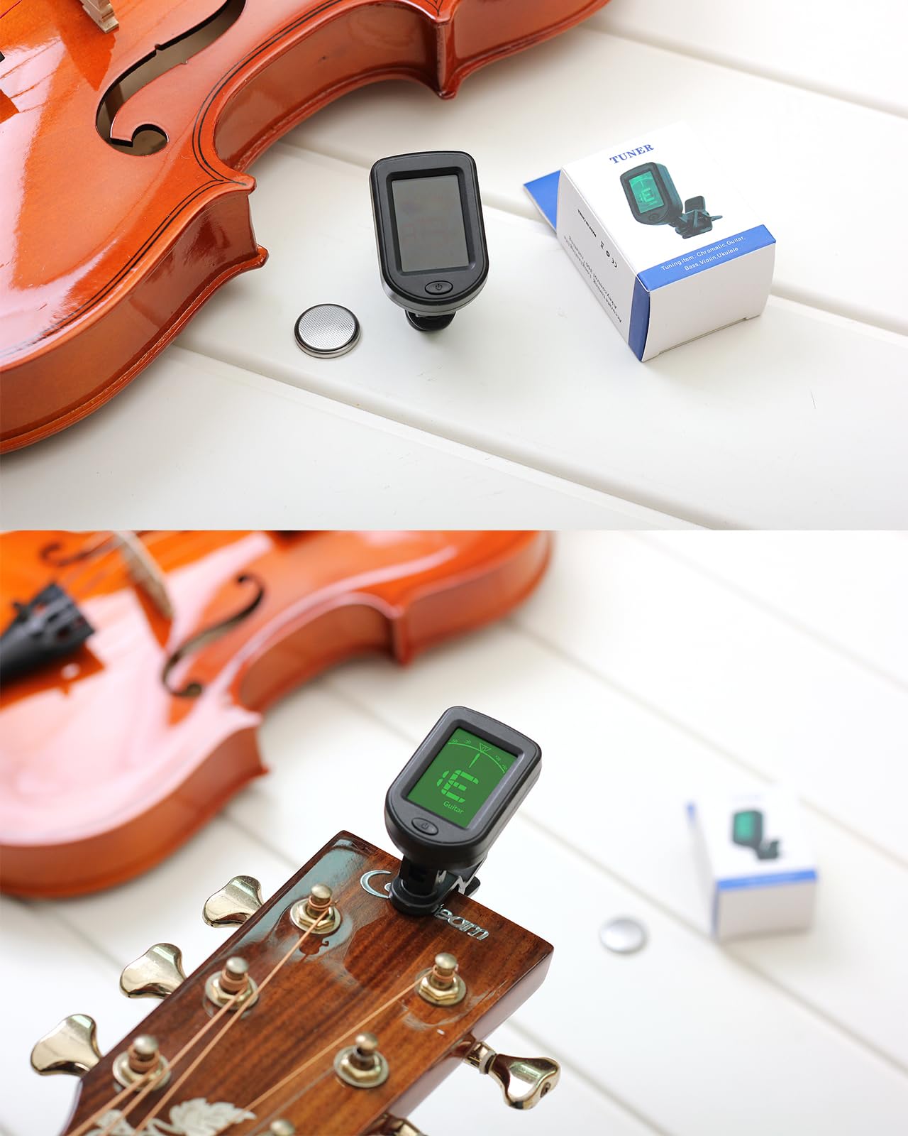 Syncoost Wood Guitar Stand with Tuner, Acoustic Wooden Floor Stand with Padded Foam, Adjustable for Electric, Bass, Mandolin, Banjo, Ukulele - A-Frame Folding Holder, include Guitar Tuner Clip On