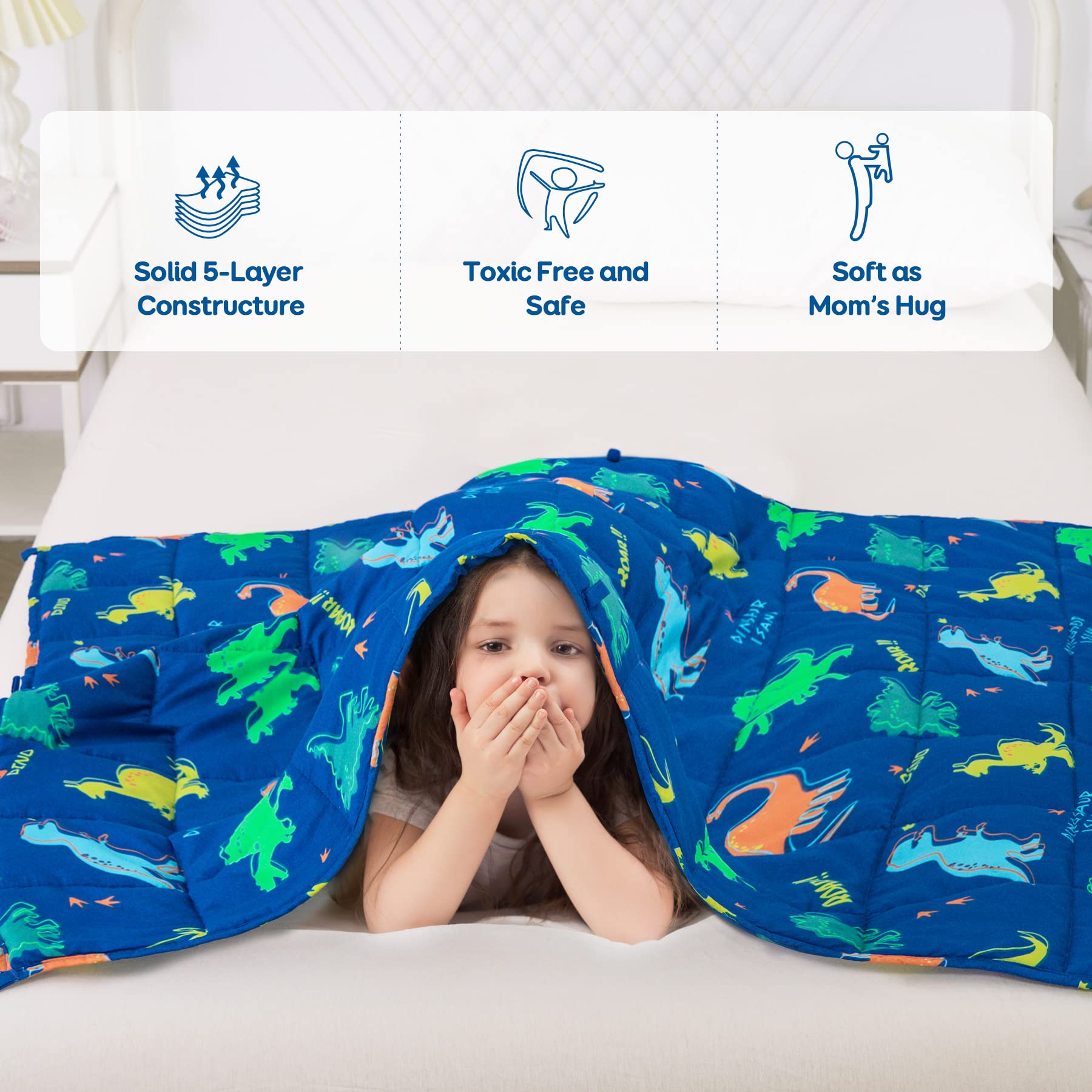 Kivik Weighted Blanket 3lbs, Blue Dinosaur Weighted Blankets, Cute Small Weighted Blankets 3 Pounds, Washable Soft Heavy Blanket Throw for All-Season, 36x48 Inches Blue
