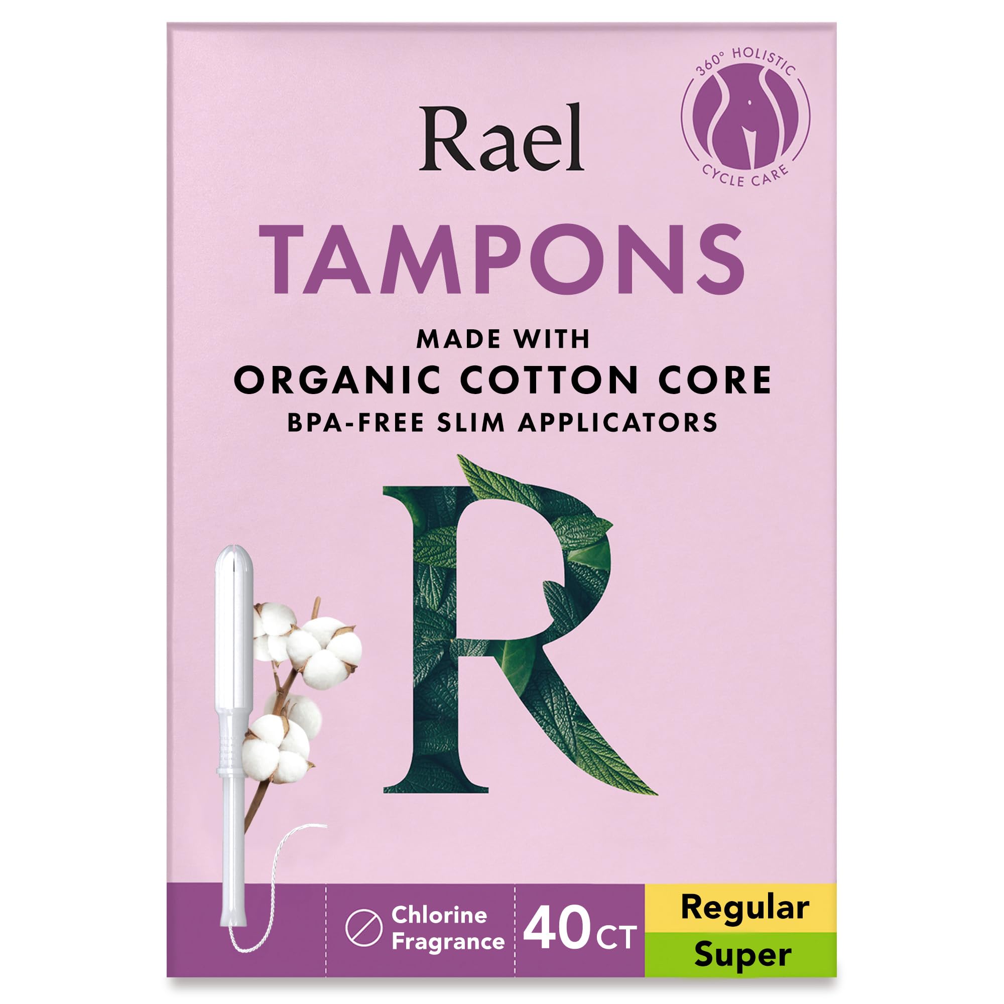 Rael Tampons, Slim Applicator Made with Organic Cotton Core - Tampons Multipack, Regular and Super Absorbency, BPA-Free, Leak Locker Technology, Unscented, Chlorine Free (40 Count, Bundle)