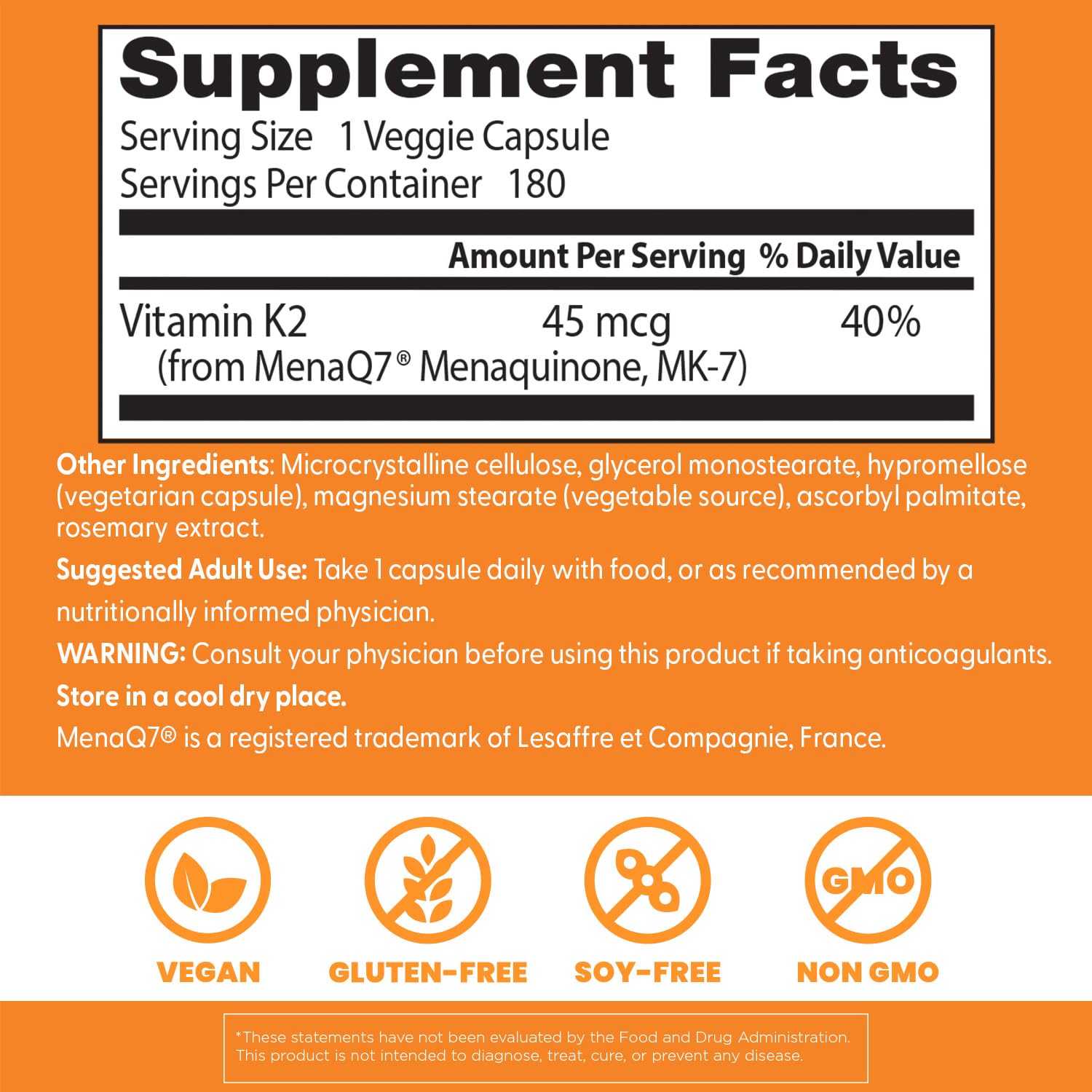 Doctor's Best Natural Vitamin K2 Mk-7 Capsule , Supports Bone Health & Soft Tissue Elasticity, 180 Ct