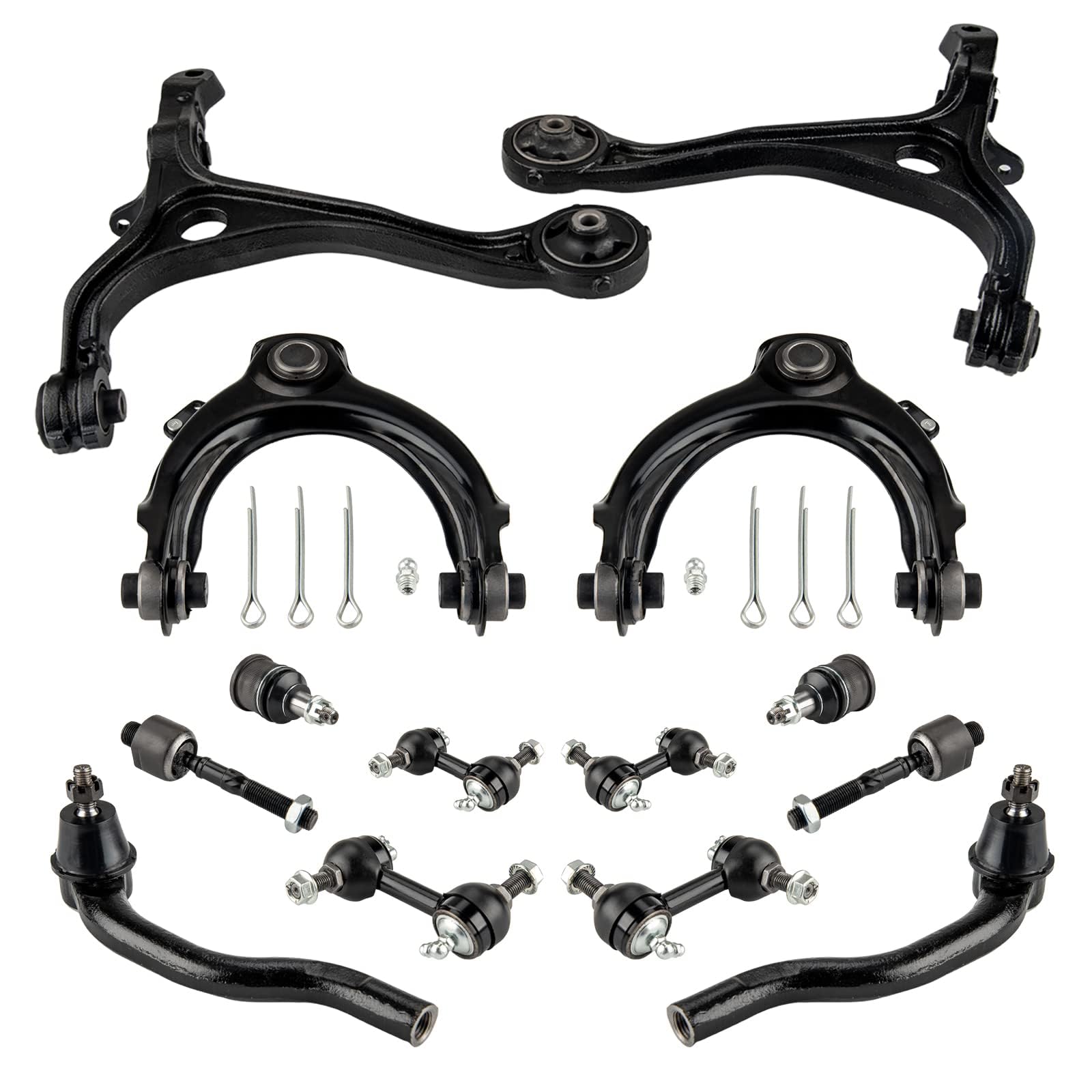 Torchbeam 14Pcs Front Upper Lower Control Arms, Suspension Kit with Ball Joint Tie Rods Sway Bar for TSX 2004-2008, Accord 2003-2007, K620616 K620617 K640289