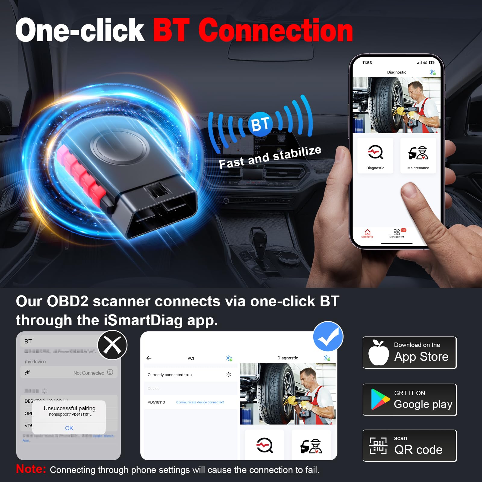 Bidirectional Scan Tool: VIDENT iSmartDiag510 Wireless OBD2 Scanner Diagnostic Tool for iPhone & Android with Ongoing Update, All System Diagnosis, 13 Reset, ABS Bleed, Oil Reset, CAN FD for GM, DoIP