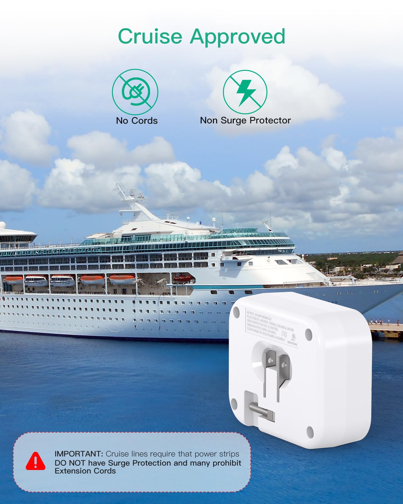Cruise Ship Essentials, Cruise Power Strip with Foldable Plug, Travel Essentials with USB C, Outlet Extender No Surge Protector, Multi Plug Wall Outlet with 3 Outlets,Outlet Adapter Japan Plug Adapter