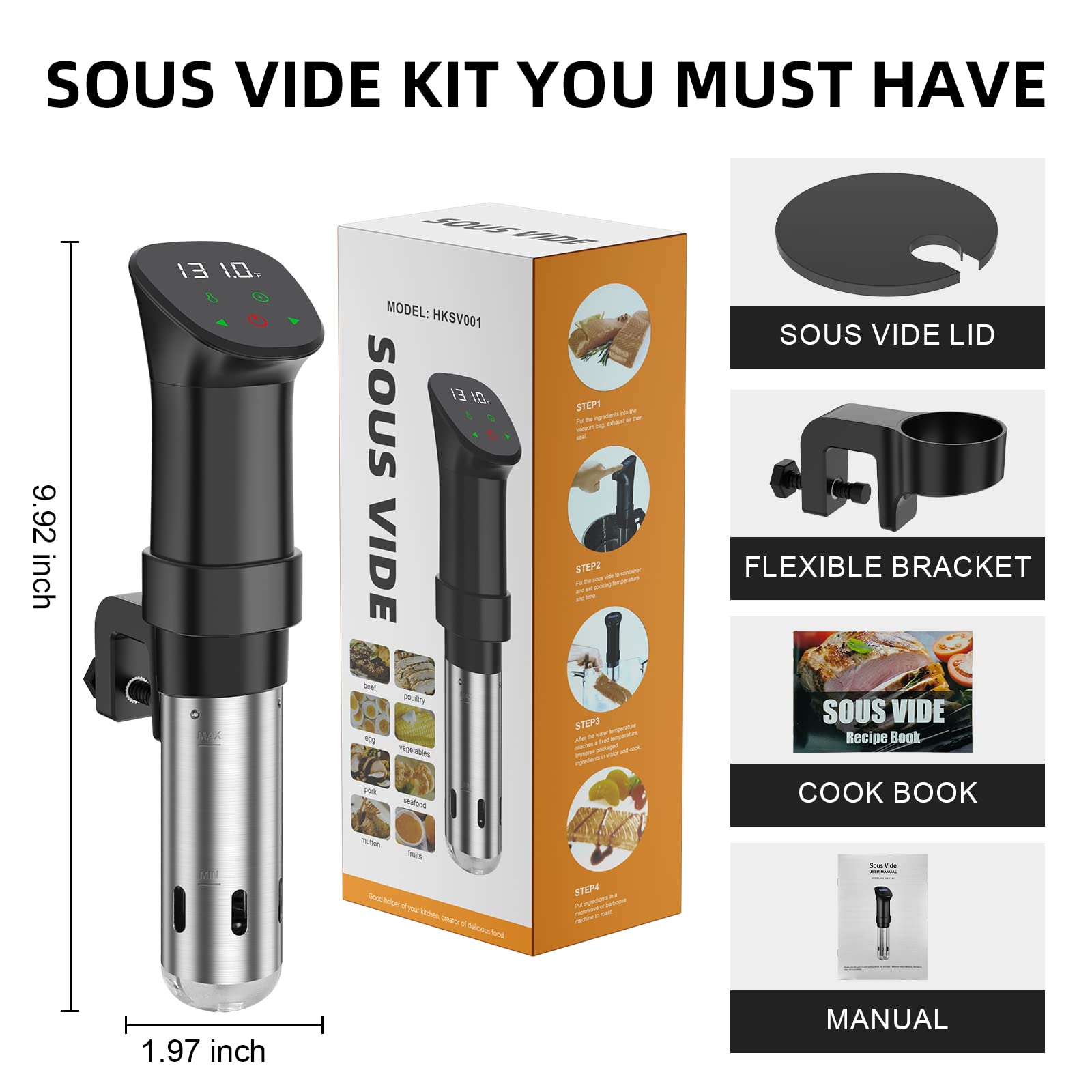 Sous Vide Machine Immersion Circulator 1000W Fast Heating Sous Vide Cooker Machine Kit Stainless Steel with Accurate Temperature,Timer, Digital Touch Screen,Kitchen Gadgets Recipes