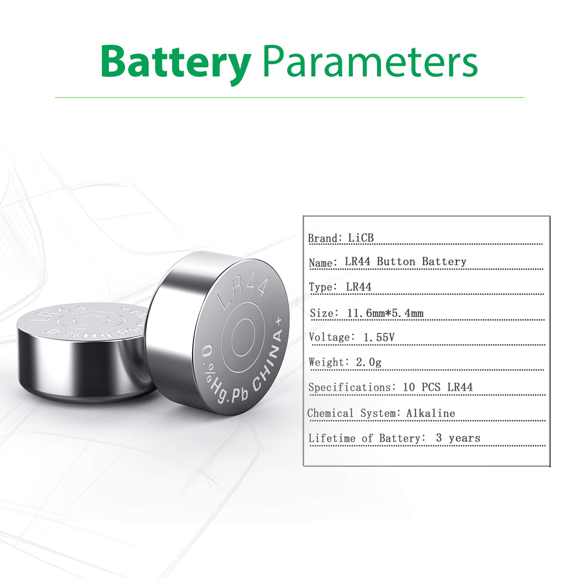 LiCB 10 Pack LR44 AG13 357 303 SR44 Battery 1.5V Button Coin Cell Batteries