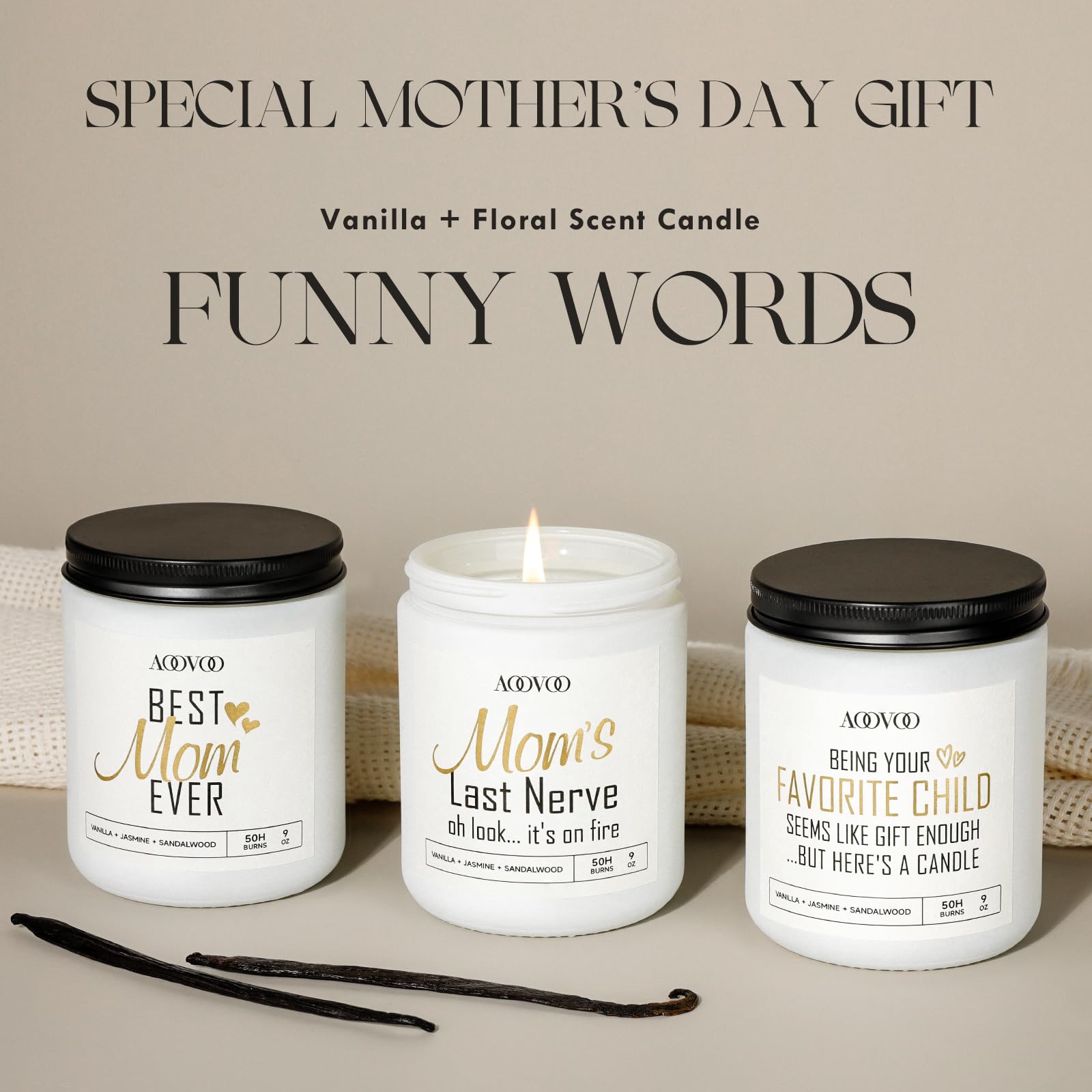 AOOVOO Moms Last Nerve Candle - Scented Candles Gifts for Mom from Daughter Son, Funny Birthday & Mothers Day Gifts & Thanksgiving & Christmas Gifts for Mom, Vanilla Jasmine Sandalwood Candles