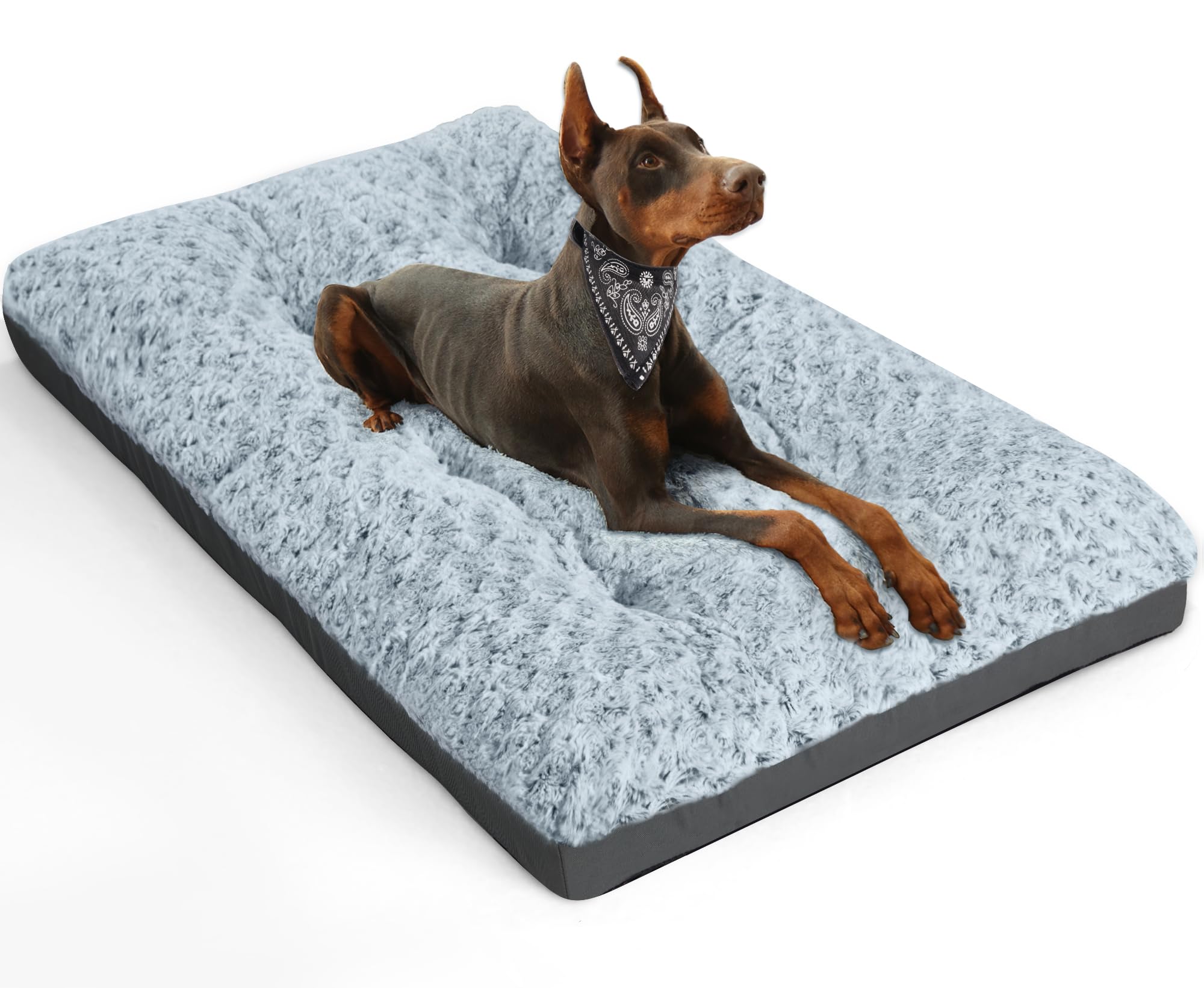 POCBLUE Deluxe Washable Dog Bed for Large Dogs Dog Crate Mat 36 Inch Comfy Fluffy Kennel Pad Anti-Slip for Dogs Up to 60 lbs, 36" x 23", Grey