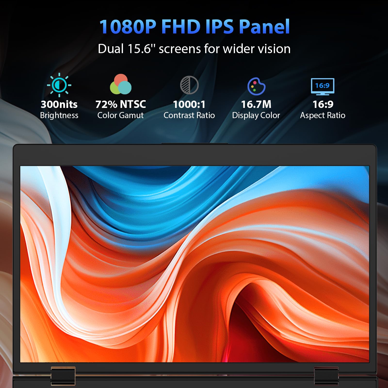 HotYeah Triple Laptop Screen Extender, 15.6" 1080P FHD IPS Folding Stacked Portable Dual Monitor, USB C Travel Extended Computer Display w/VESA, 180°Rotation, Plug & Play for Laptops (Windows Only)