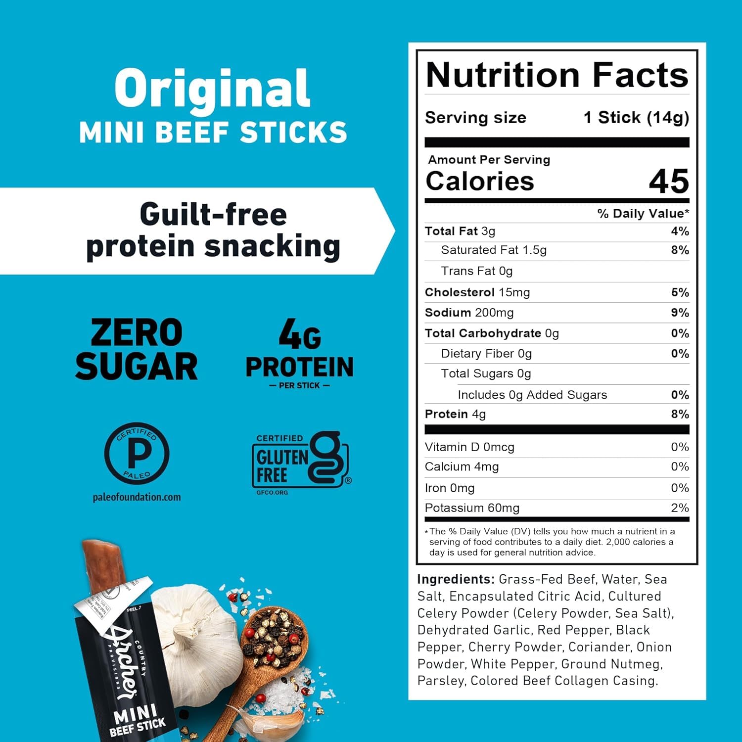 Country Archer Mini Beef Jerky Sticks - Grass Fed Beef Sticks Individually Wrapped, Mini Beef Sticks Bulk, Beef Jerky Snack Packs, Gluten Free, Paleo, Keto - .5 oz Meat Sticks (Pack of 36)
