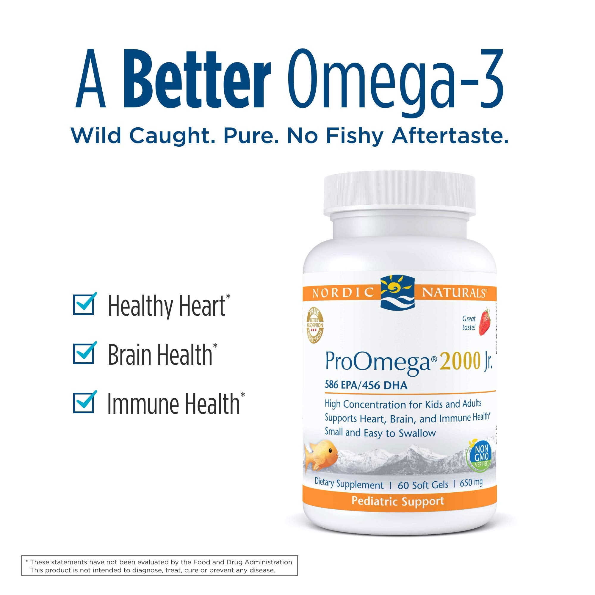Nordic Naturals ProOmega 2000 Jr., Strawberry Flavor - 60 Soft Gels - 1120 mg Omega-3 - Ultra Potent Fish Oil - EPA & DHA - Promotes Brain, Heart, & Immune Health - Non-GMO - 30 Servings