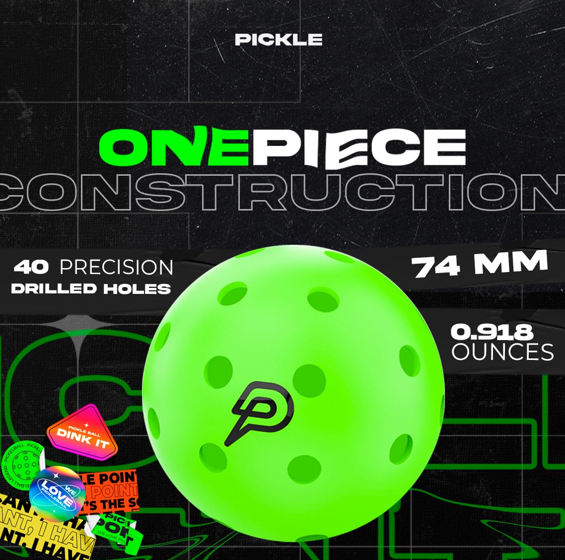 PICKLEPOINT Sh4d0w Pickleball Balls | 4 Pack | 40-Hole Outdoor Pickleball | Built to USAPA Specifications | PicklePoint Premium Outdoors Balls | Green Neon Balls