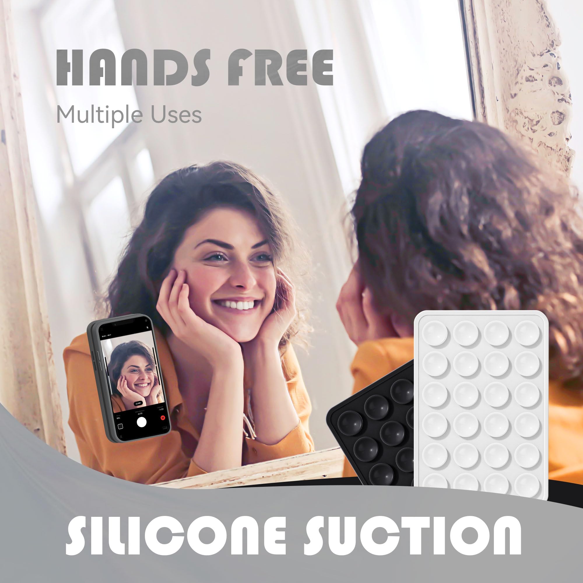Silicone Phone Sticky Grip, Suction Phone Case Mount for iPhone and Android, Hands-Free Sticky Cell Phone Grip, Mobile Fidget Mirror Holder for Selfies and Videos