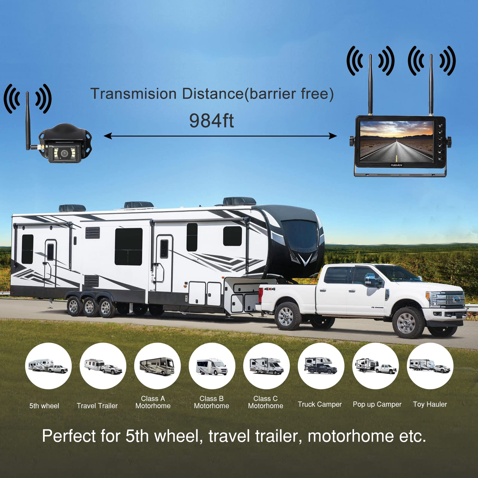 Haloview BT7 RV Backup Camera Wireless FHD 1080P DVR Rearview Full-Color Night Vision Cam and 7" Monitor System Adapter for Furrion Pre-Wired RV,Truck,Trailer,Truck,Camper,Van,Pickup