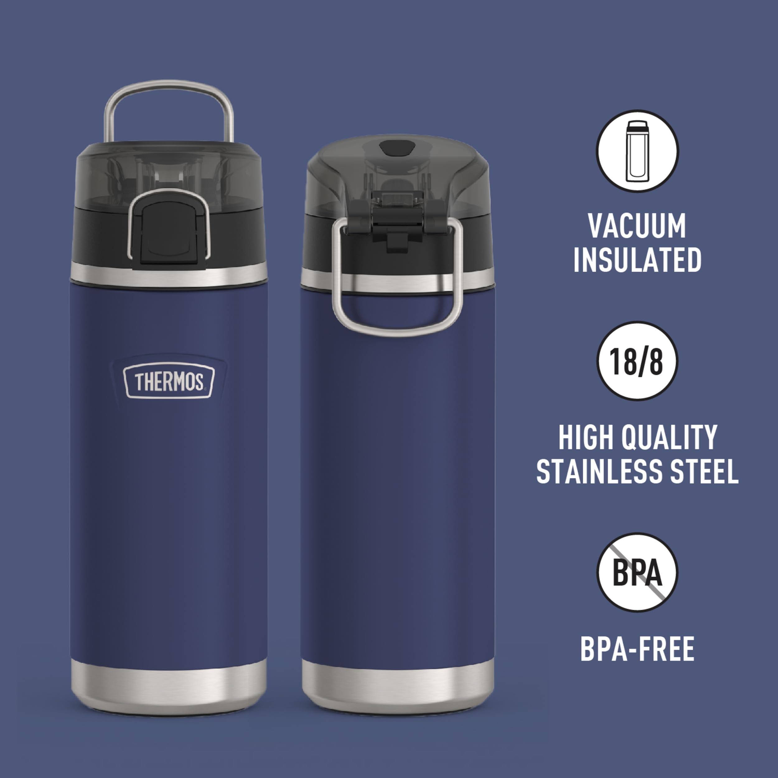 THERMOS ICON SERIES Water Bottle with Spout - 18 Ounce, Navy - Stainless Steel Vacuum Insulated Water Bottle with Lid