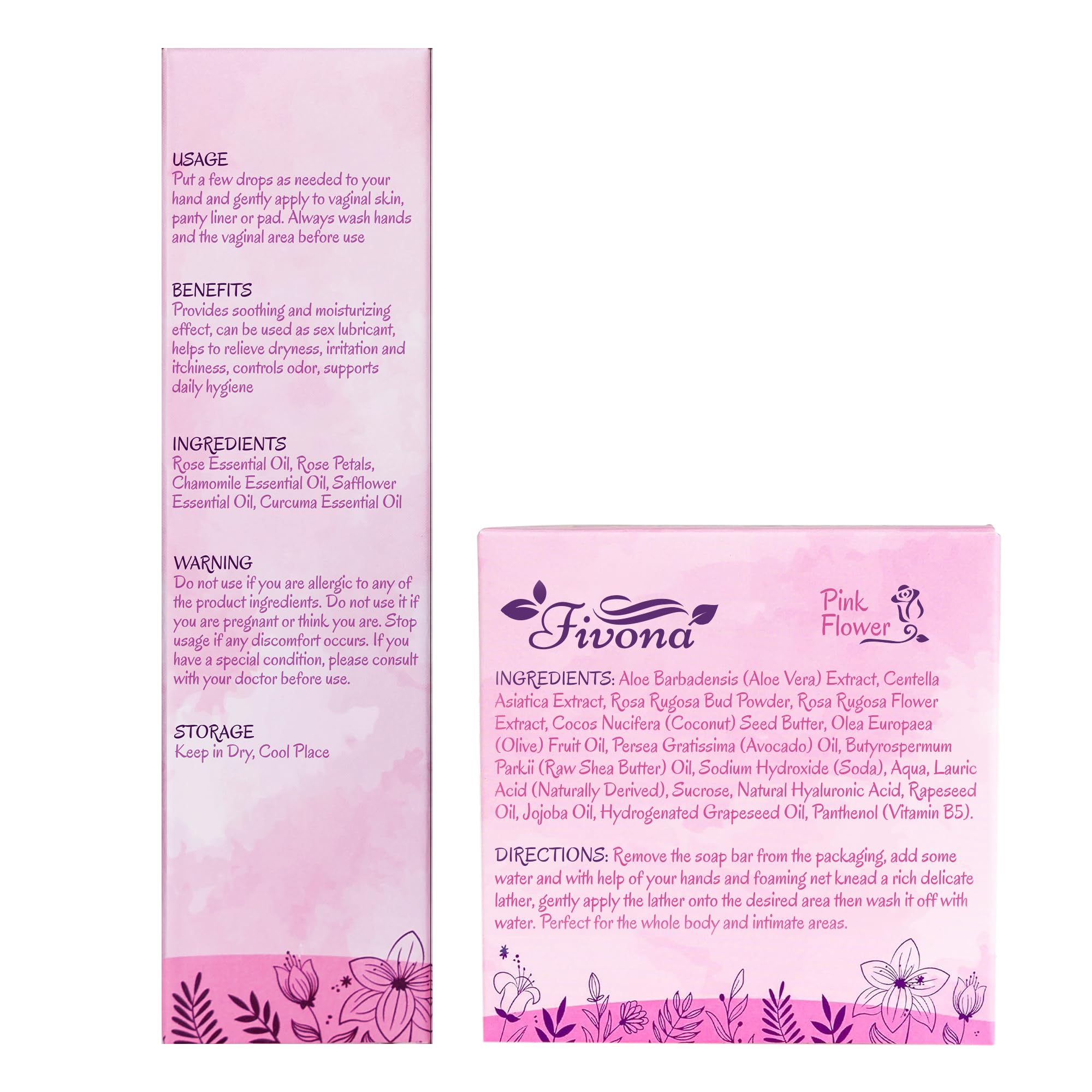 FIVONA 2 in 1 Set of Yoni Oil with Yoni Soap Bar - Feminine pH Balanced Natural Vaginal Oil 30 ml with Organic Herbal Soap 5.3 oz - Wash and Hygiene Care Bundle for Women