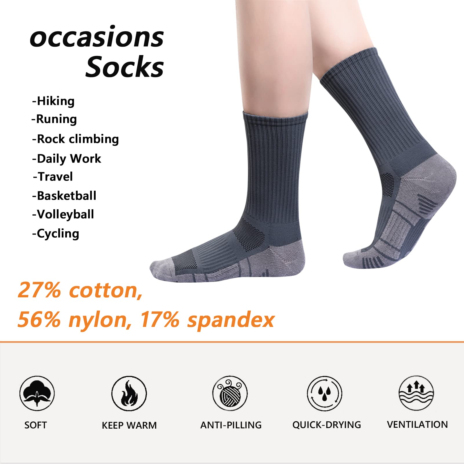 GAXIDES Compression Socks for Mens and Womens 3 Pairs Athletic Arch Support Crew Winter Warm Running Sports Socks for Hiking Outdoor Black L