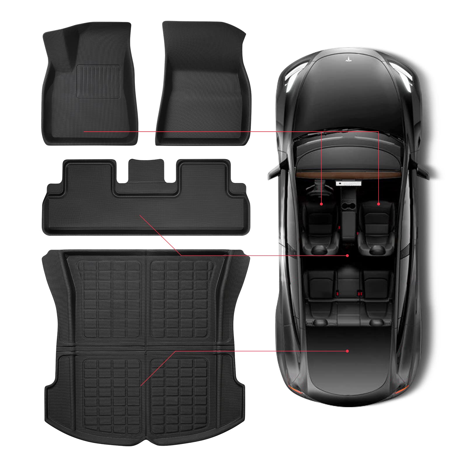 for Tesla Model 3 Floor Mats 2023-2017 for Model 3 All Weather Floor mats for Tesla Model 3 Accessories Anti-Slip Waterproof Floor Liners Cargo Rear Interior Accessories