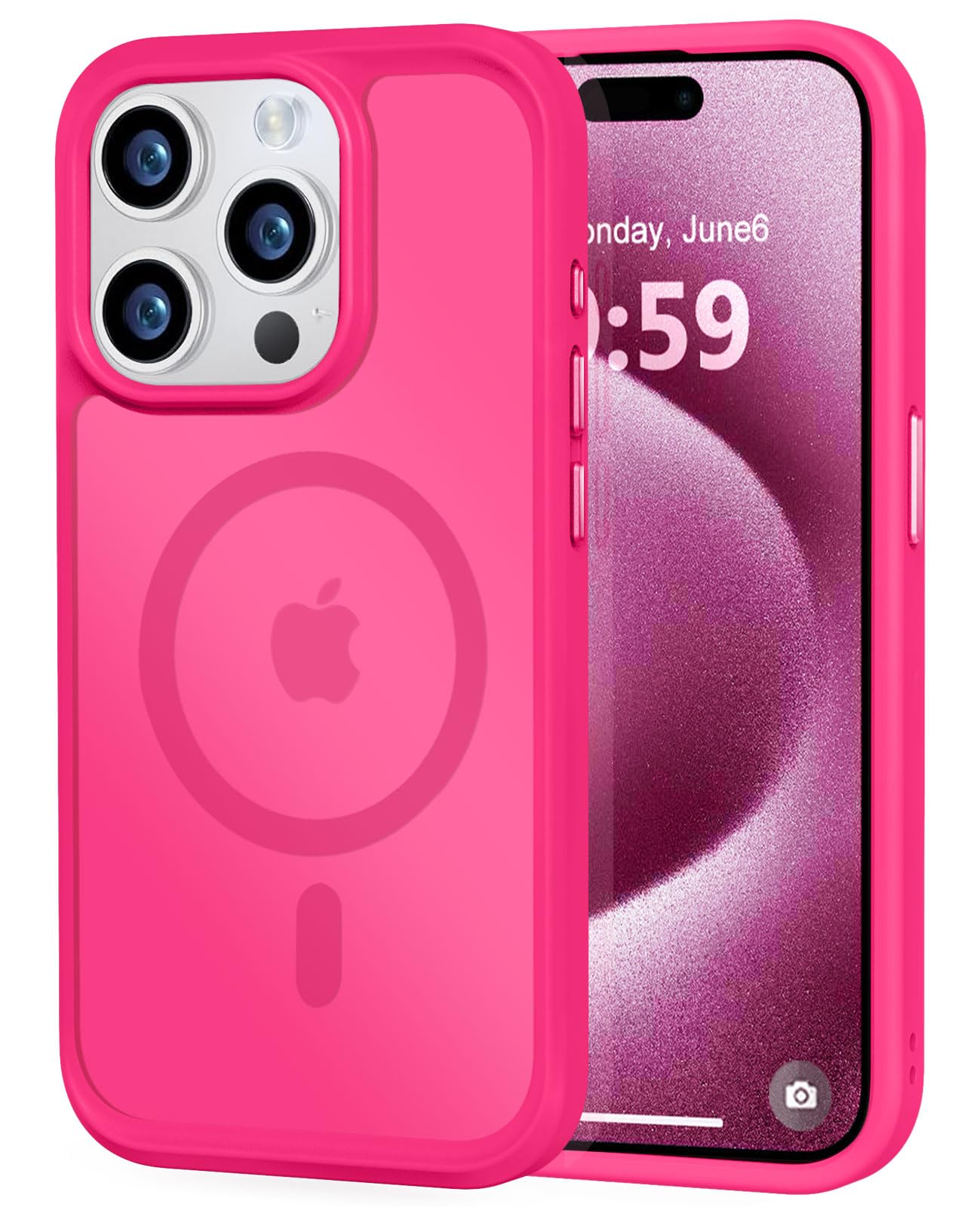 MOCCA Strong Magnetic for iPhone 15 Pro Case, [Compatible with Magsafe][13FT Military Drop Protection] Slim Translucent Matte Shockproof Case for iPhone 15 Pro Phone Case 6.1'', Hot Pink