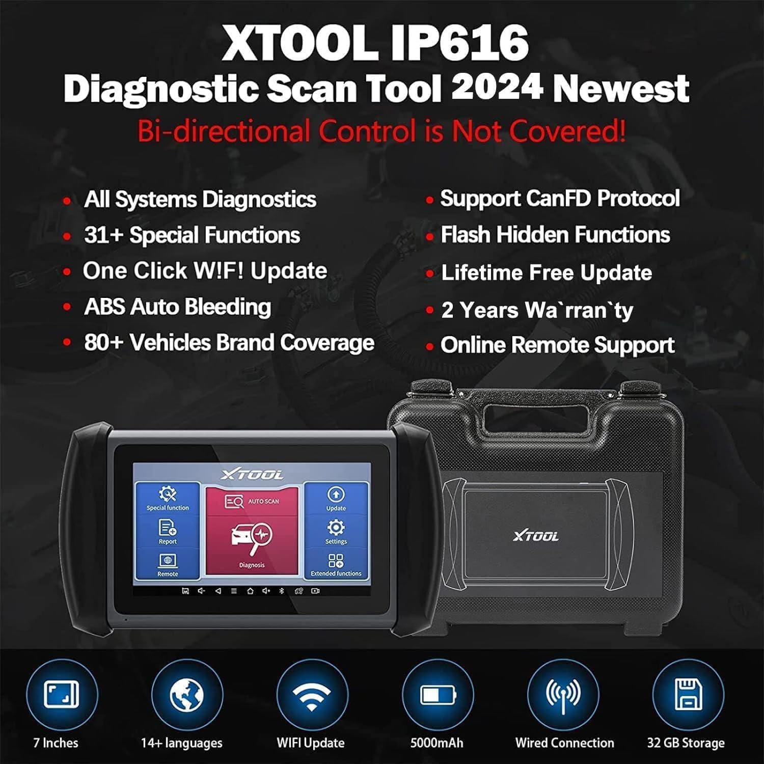 XTOOL InPlus IP616 Diagnostic Scan Tool, Lifetime Update OBD2 Scanner, 31+ Services, All Systems Diagnosis, ABS Bleed, Oil/SAS/TPMS/EPB/Throttle Reset/CAN FD