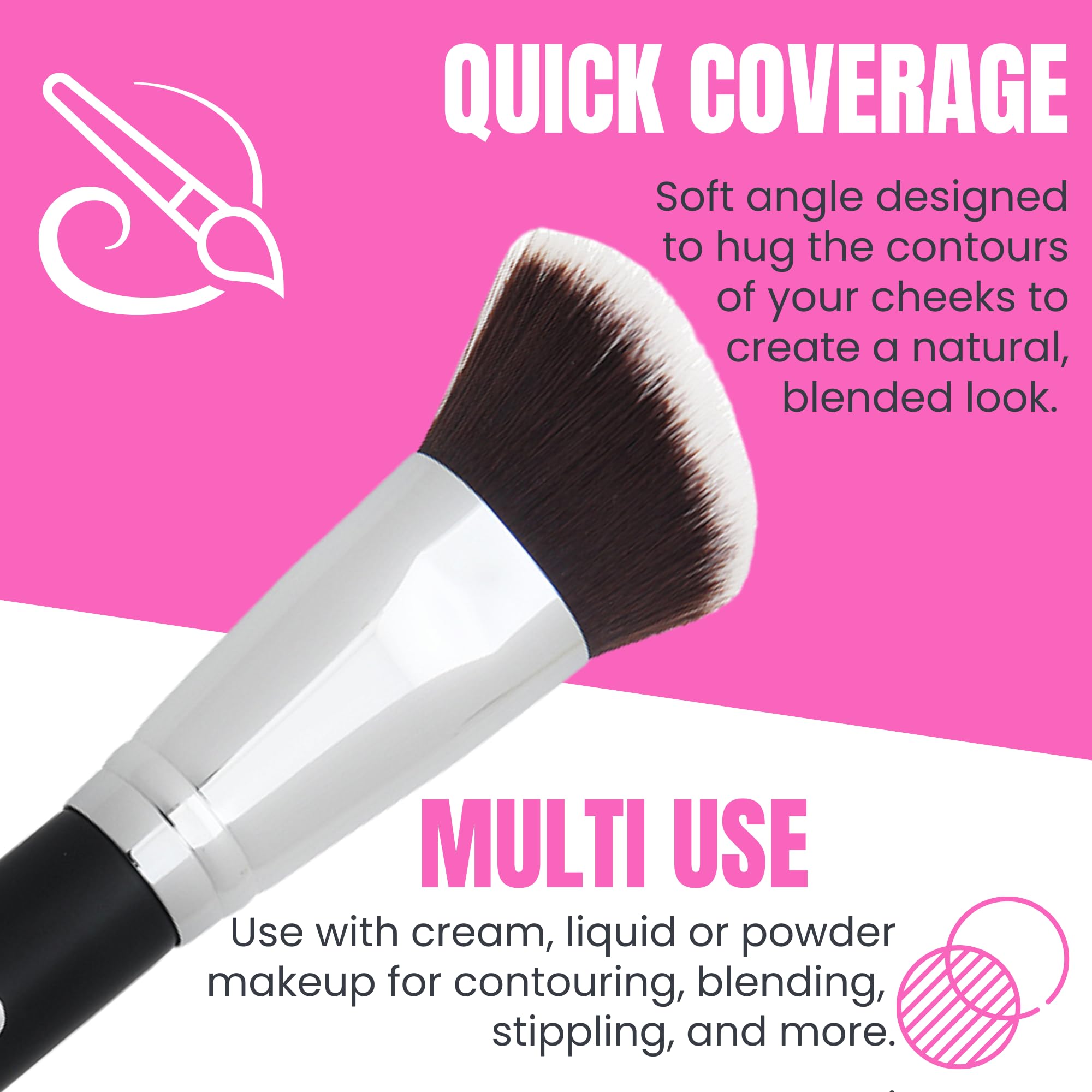 Beauty Junkees Angled Blush Brush for Cheeks – Bronzing Brush for Liquid, Cream, Mineral Powder Makeup Bronzer Contour Brush, Synthetic Kabuki Brush
