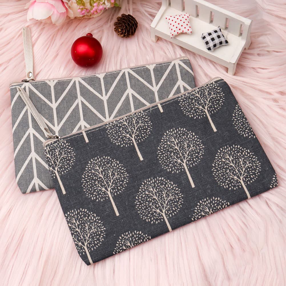 SUMAJU 2 Pcs Canvas Cosmetic Bag, Multi-Function Small Zipper Pouch Cute Makeup Pouch Travel Toiletry Bag Travel Size Toiletries Christmas Stocking Stuffers Gifts for Women,8.6 * 5.5 In