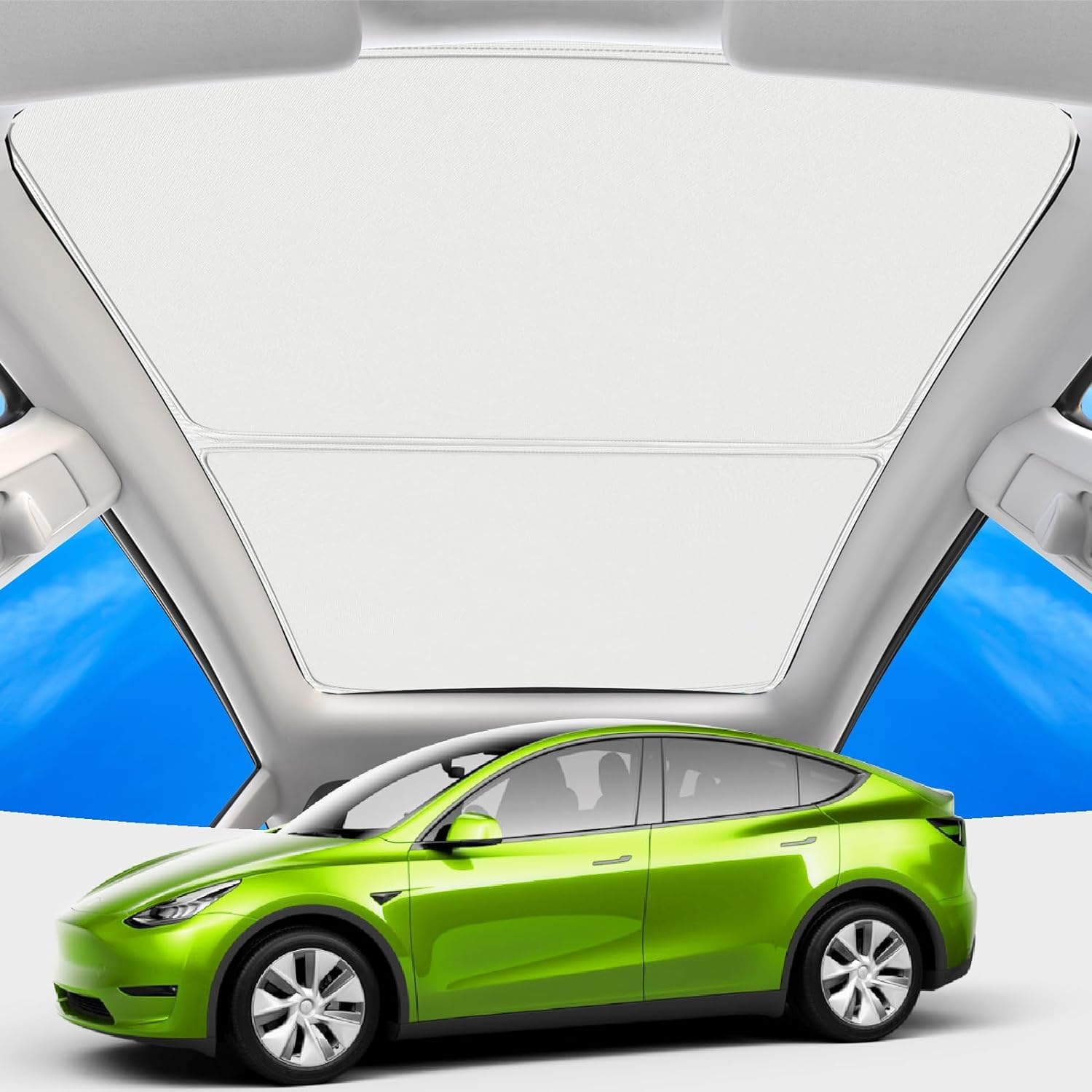 2024 New Version Sunshade Roof for Tesla Model Y【Blocks 99% UV, No Sag Gap!】Magnetic Roof Sunshade for Tesla Model Y Accessories 2024-2020 Heat Insulation Keep Cooling Foldable Sunshade for Glass Roof