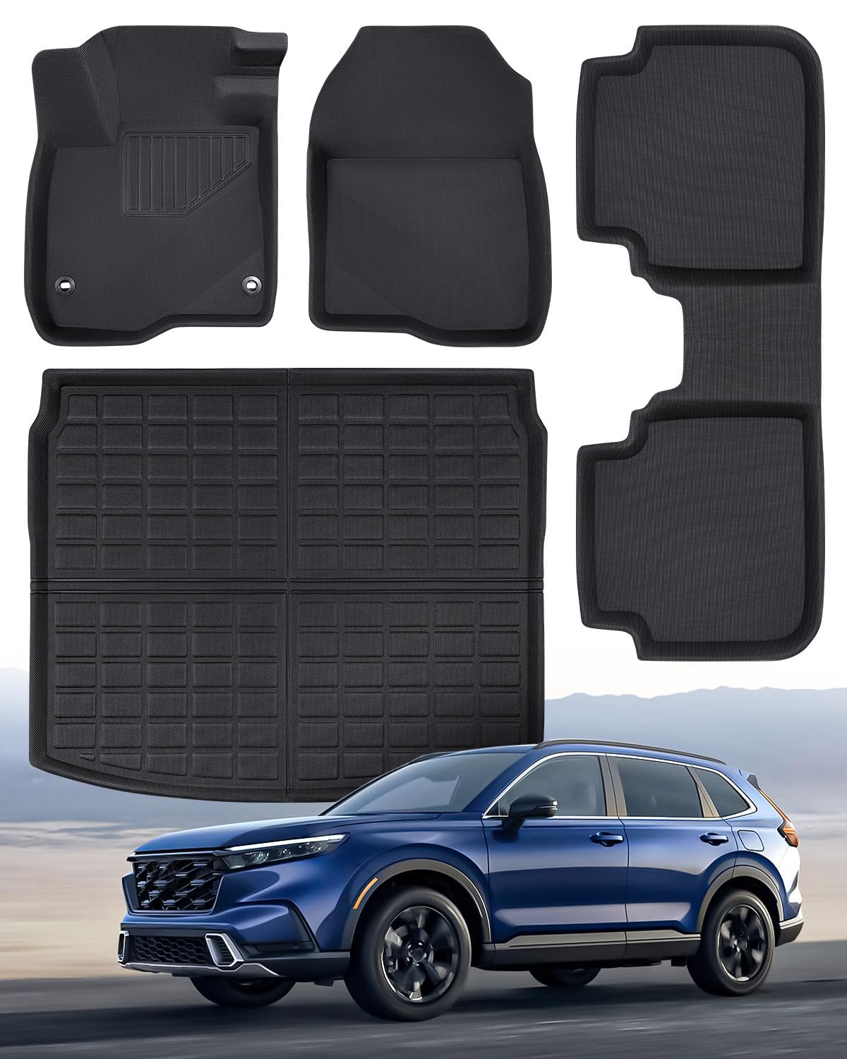 DrCarNow for Honda CRV Floor Mats (Gas & Hybrid) 2023 2024 2025, All Weather Protection XPE Floor Liners and Cargo Trunk Mat Car Mats Full Set for Honda CR-V Interior Accessories 2023-2025, 4PCS