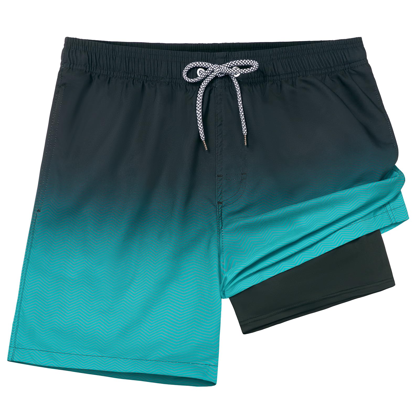 zeetoo Mens Swim Trunks with Compression Liner 5.5" Inseam Swim Shorts Quick Dry Shorts Gradient-Green M