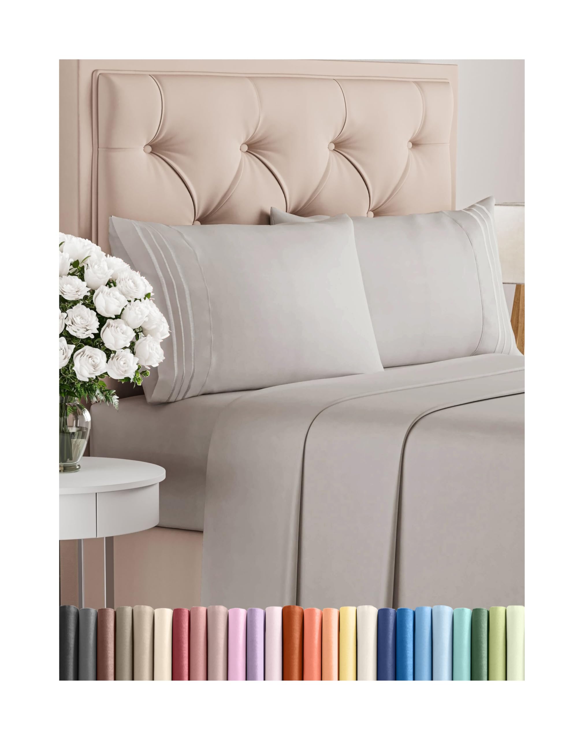 King Size 4 Piece Sheet Set - Comfy Breathable & Cooling Bed Sheets Set - Hotel Luxury Bedding for Women, Men, Kids, Teens, Boys & Girls - Deep Pockets, Soft and Wrinkle Free - Oeko-Tex - Light Grey